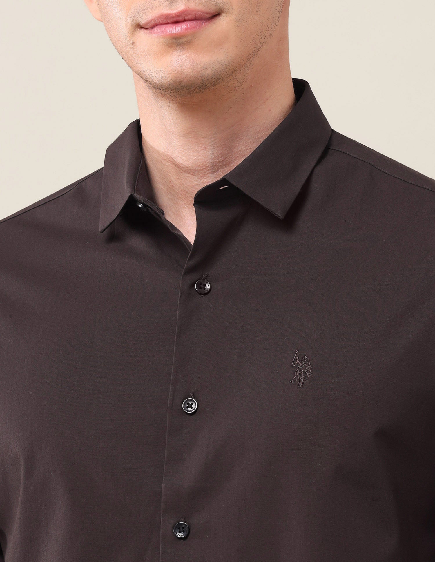 Tailored Fit Solid Shirt Dark Brown - U.S. Polo Assn. India | Large