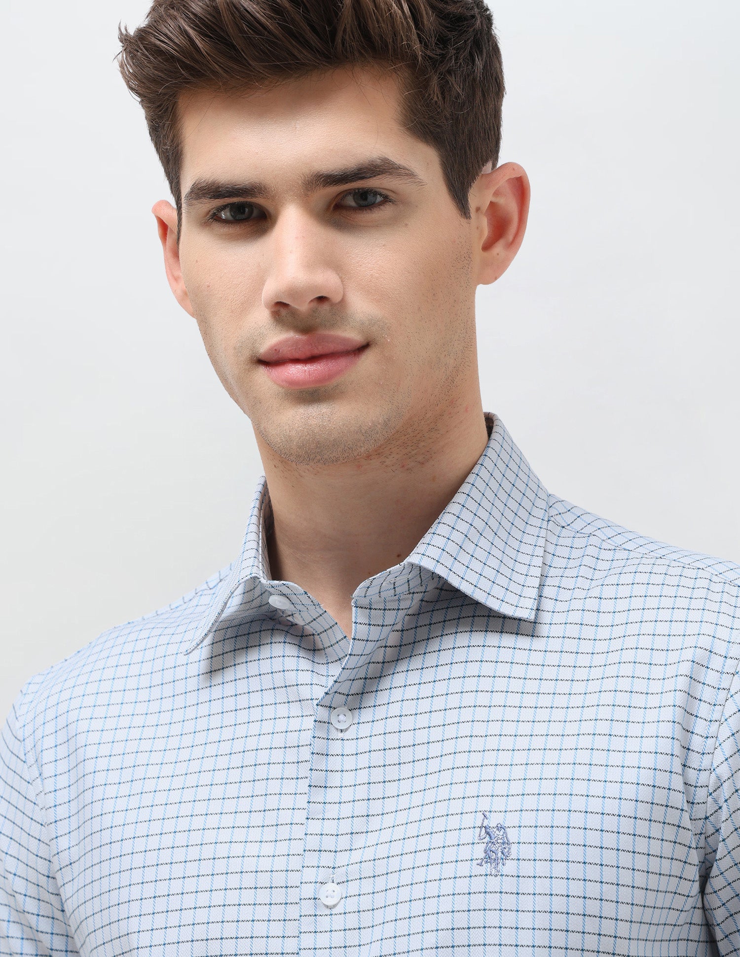 Twill Self Design Graph Checked Shirt Blue - U.S. Polo Assn. India | Large