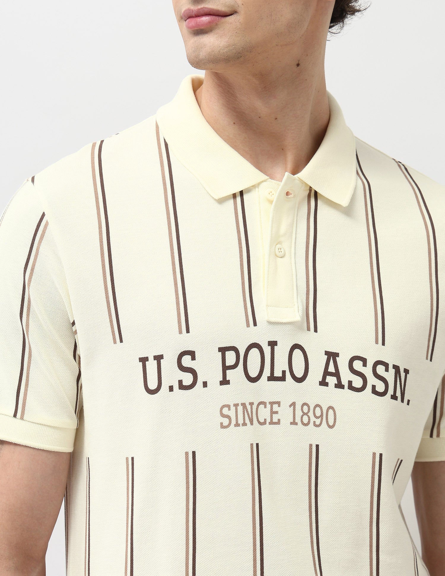 Slim Fit Vertical Striped Polo Shirt Off-white - U.S. Polo Assn. India | Large