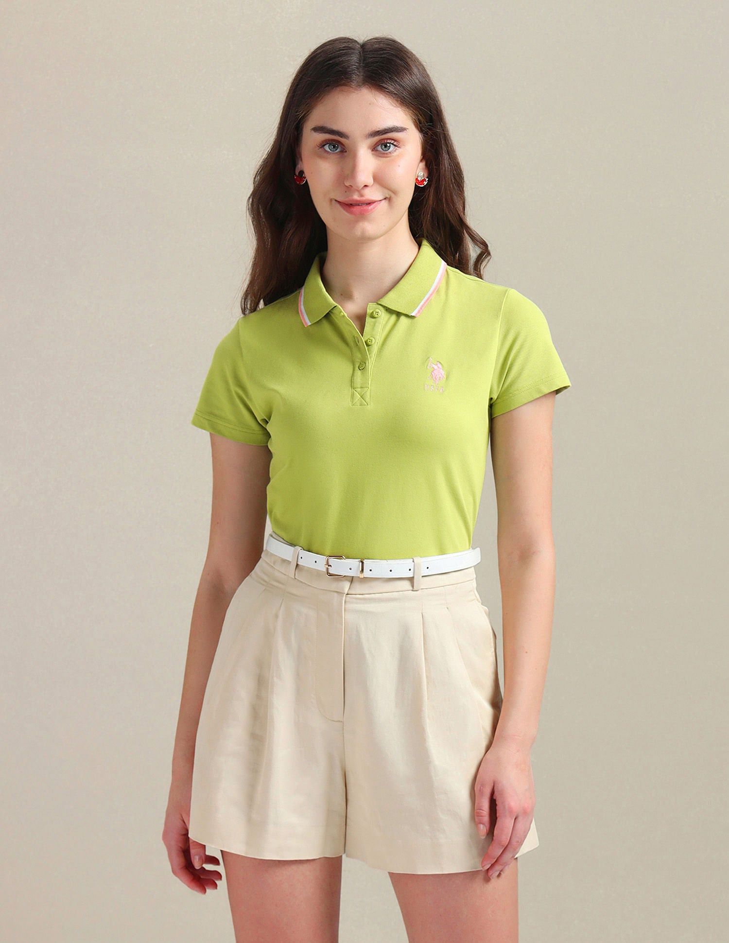 Tipped Collar Cotton Polo Shirt Light Green - U.S. POLO ASSN. | Large