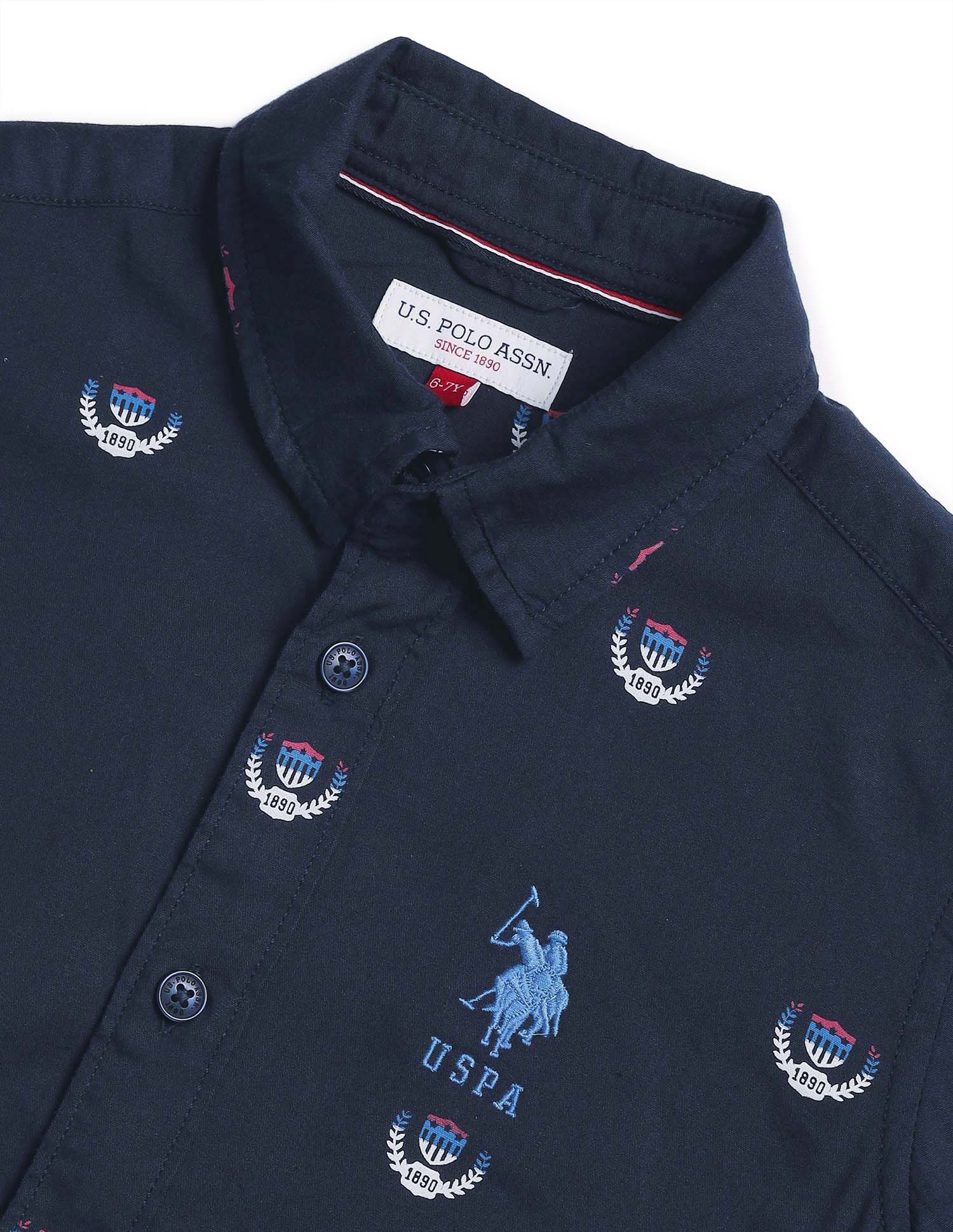 Boys Regular Fit All Over Printed Shirt Navy - U.S. POLO ASSN. | Large