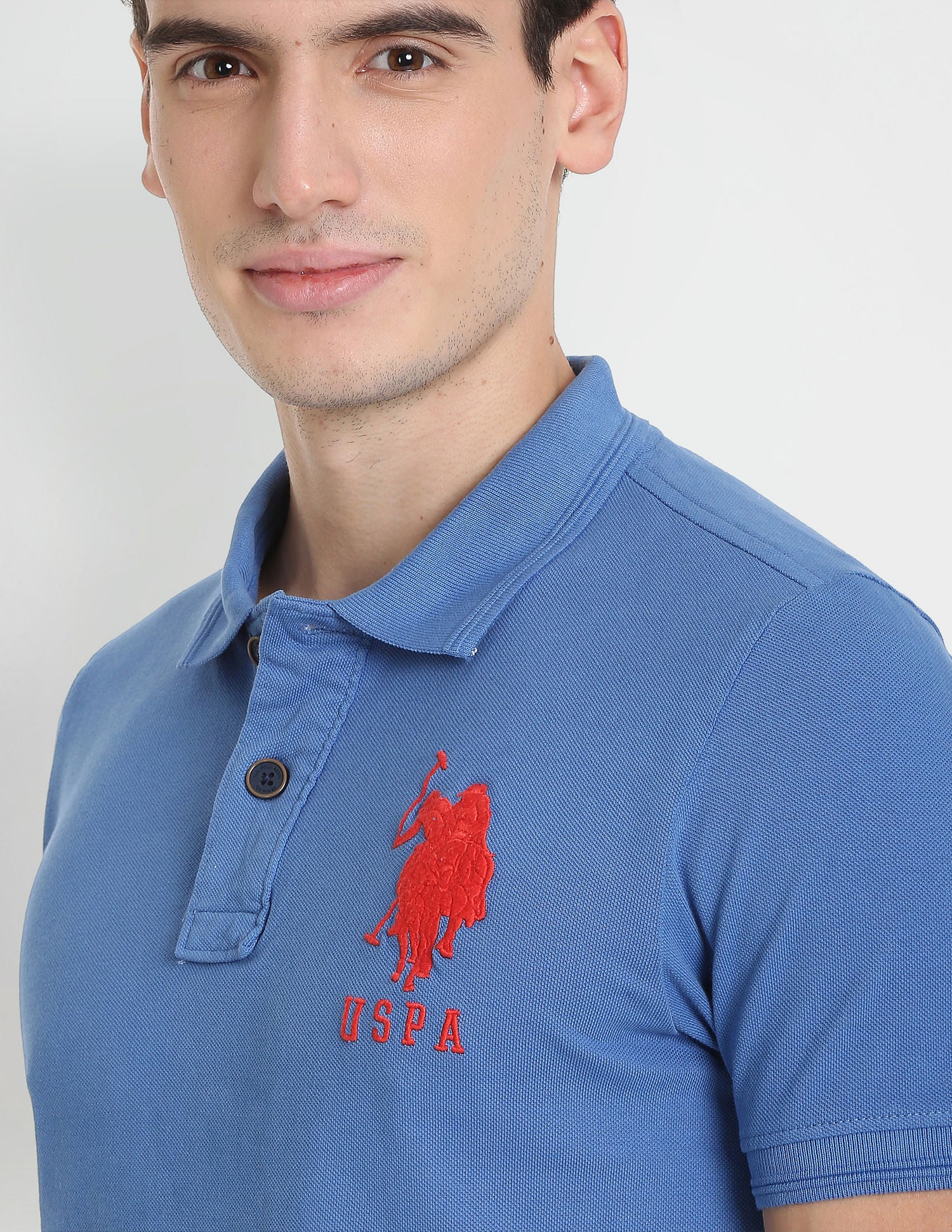 Ribbed Collar Pique Polo Shirt Blue - U.S. Polo Assn. India | Large