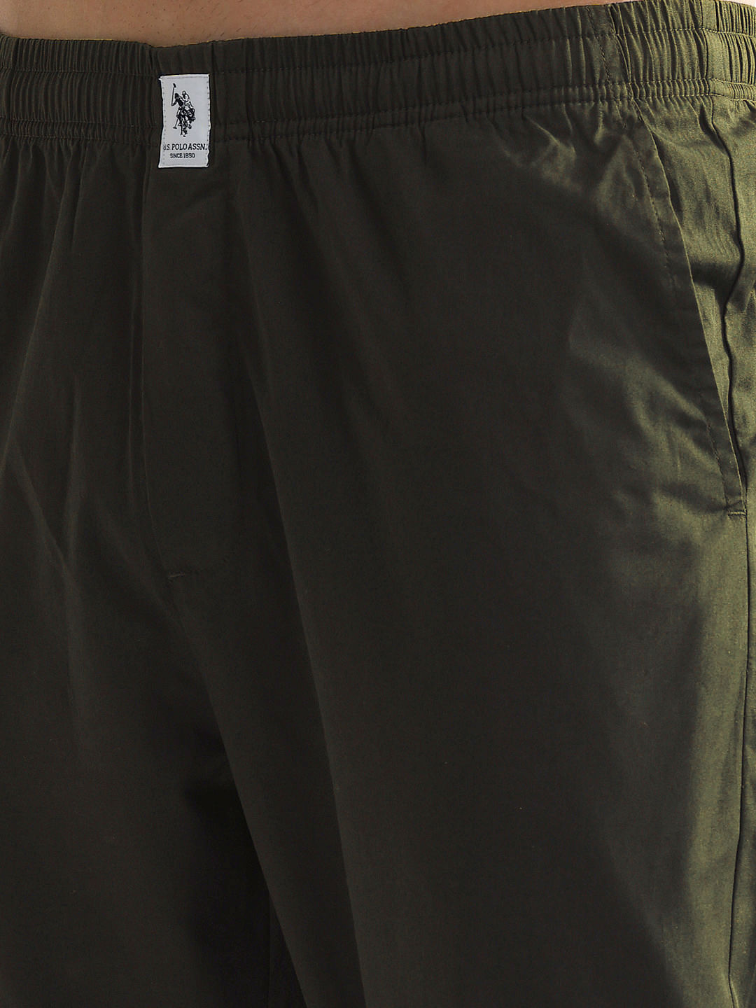 Mid Rise Solid OELP6 Lounge Track Pants - Pack Of 1 Green - U.S. POLO ASSN. | Large