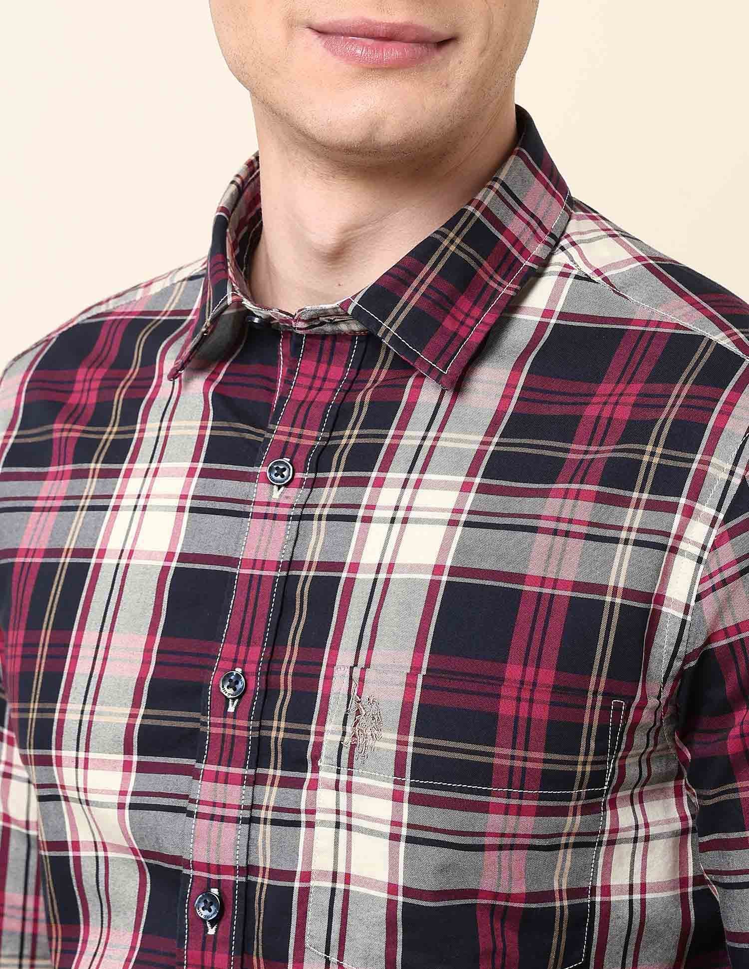 Plaid Checked Oxford Shirt Maroon - U.S. Polo Assn. India | Large