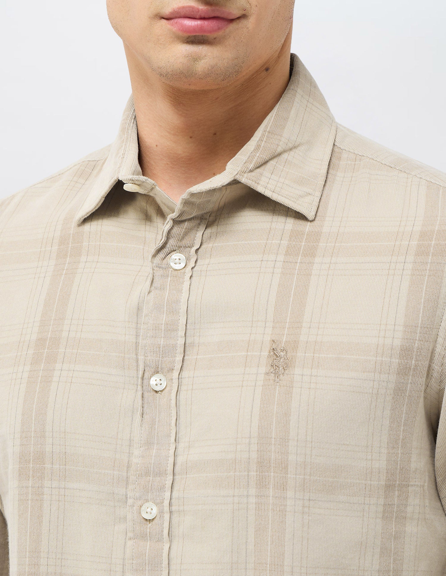 Corduroy Grid Tattersall Checked Shirt Khaki - U.S. POLO ASSN. | Large