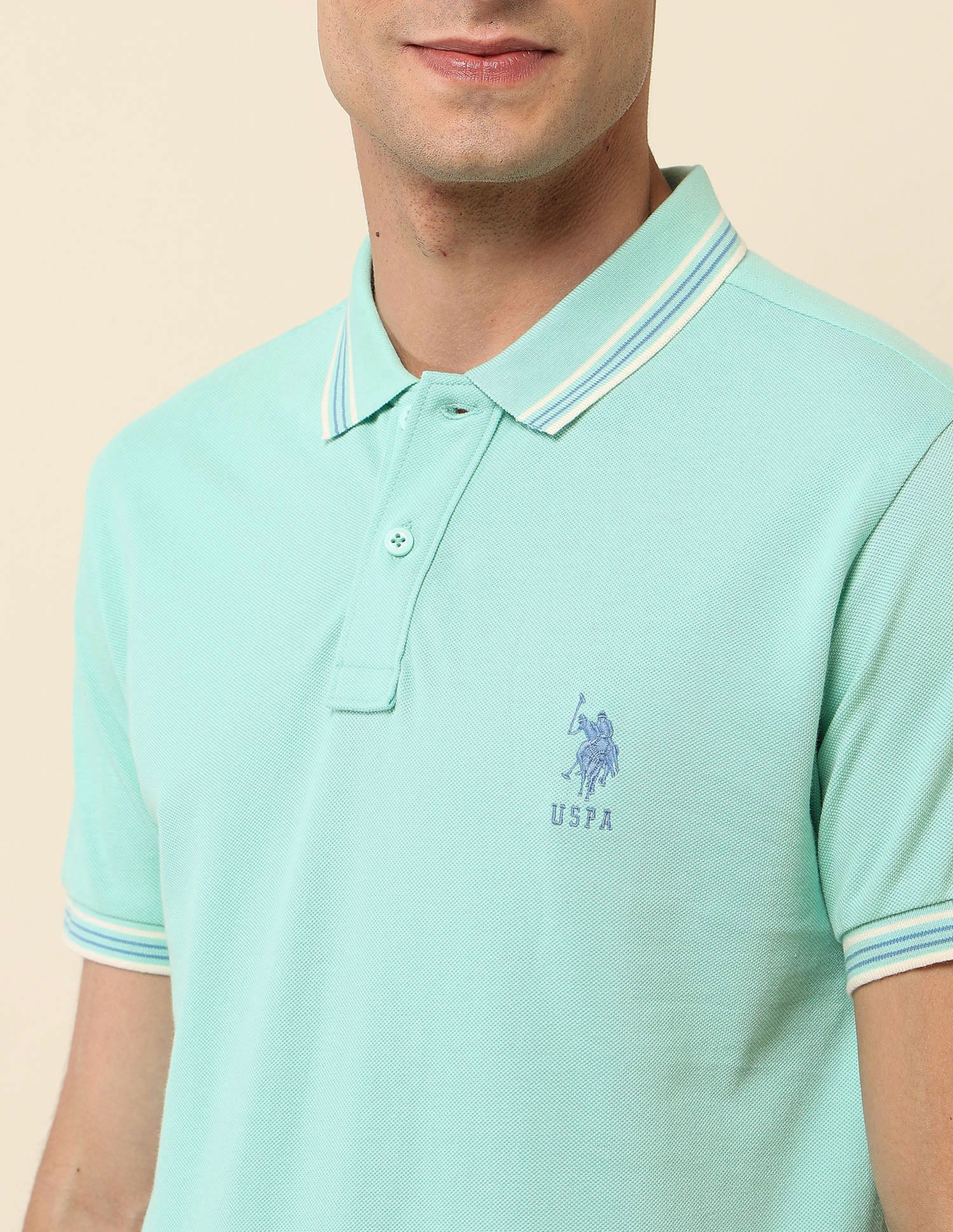 Solid Slim Fit Polo Shirt Mint Green - U.S. Polo Assn. India | Large