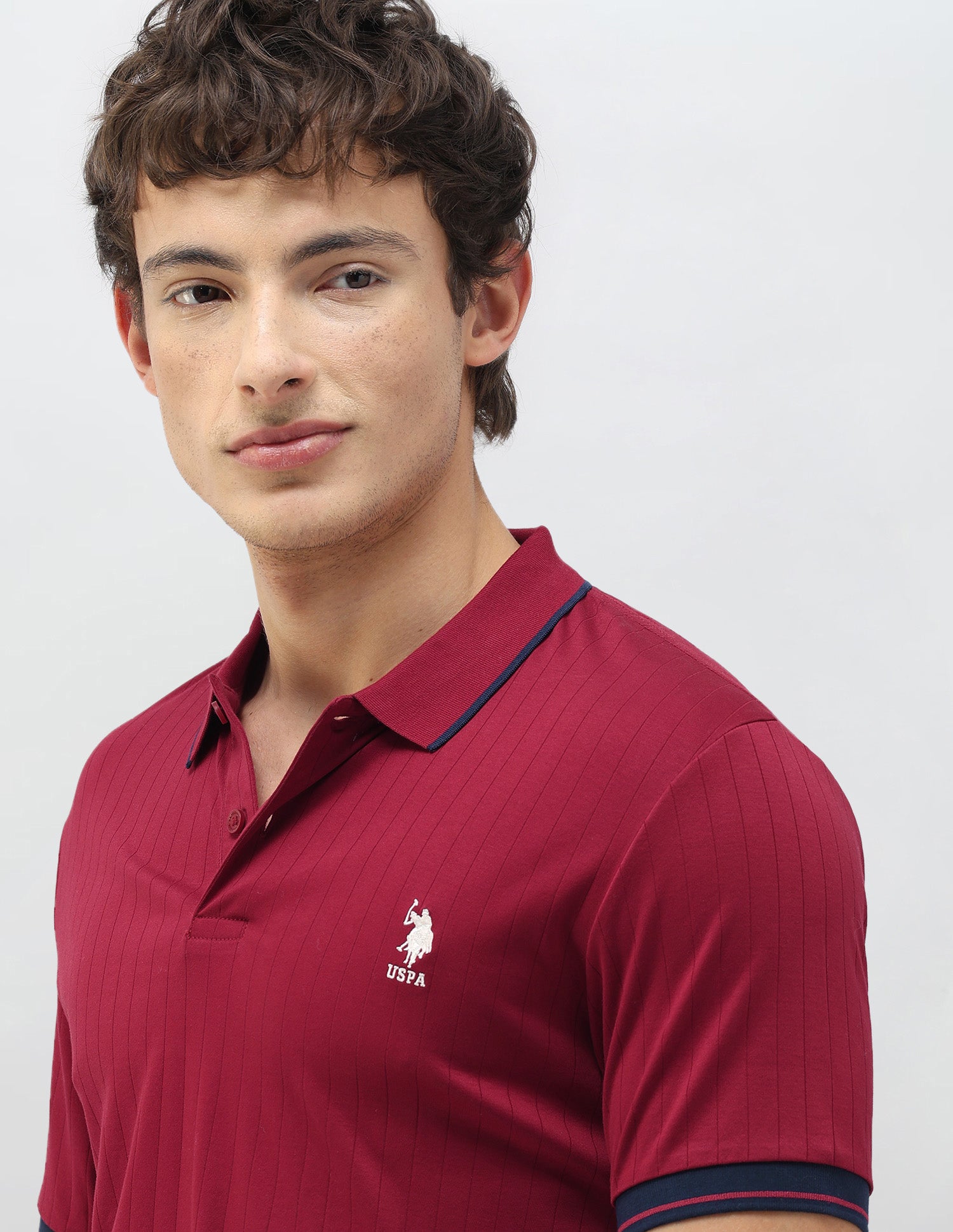 New Port Marina Vertical Striped Patterned Knit Polo Shirt Red - U.S. Polo Assn. India | Large