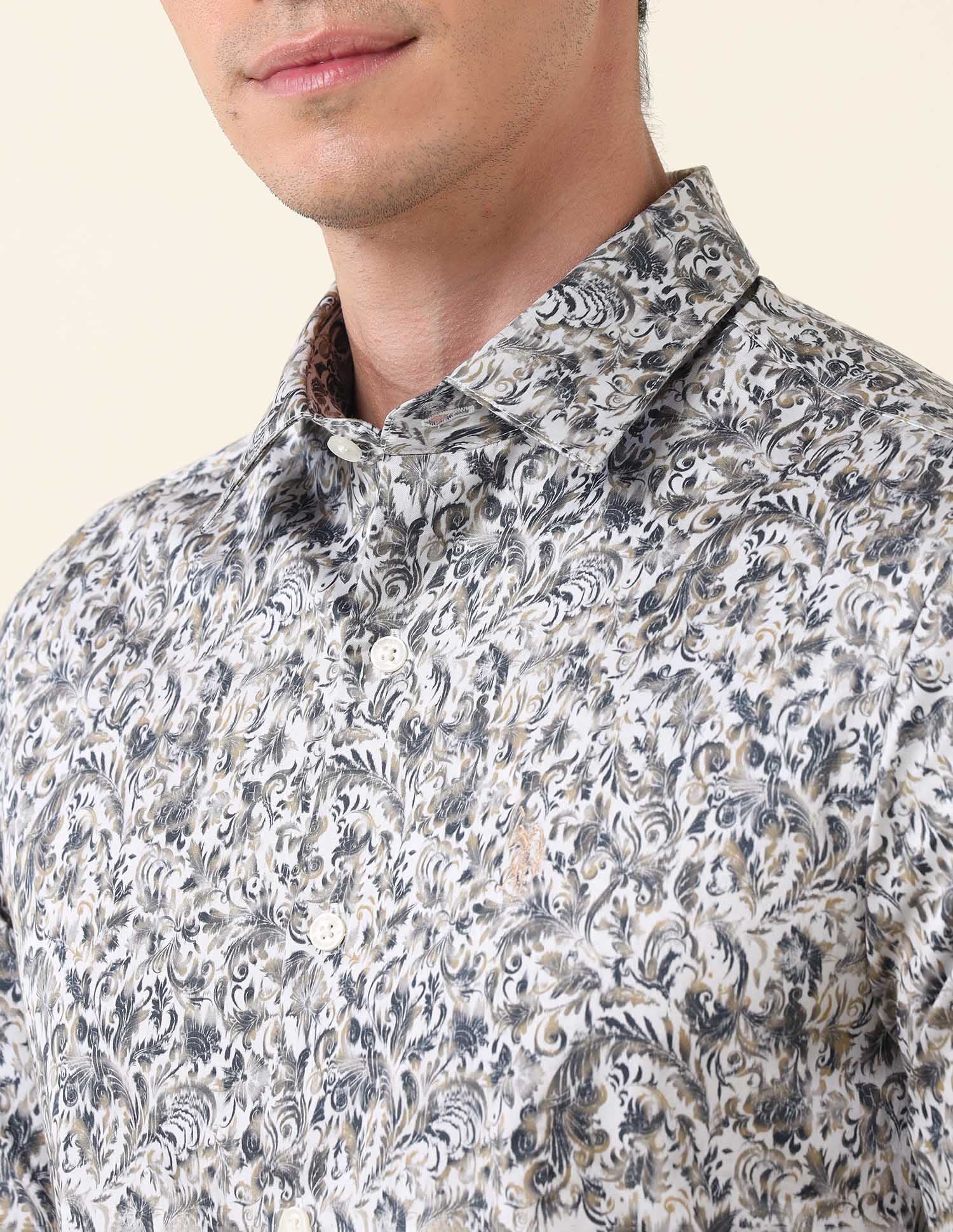 All Over Printed Tailored Fit Shirt Grey - U.S. Polo Assn. India | Large