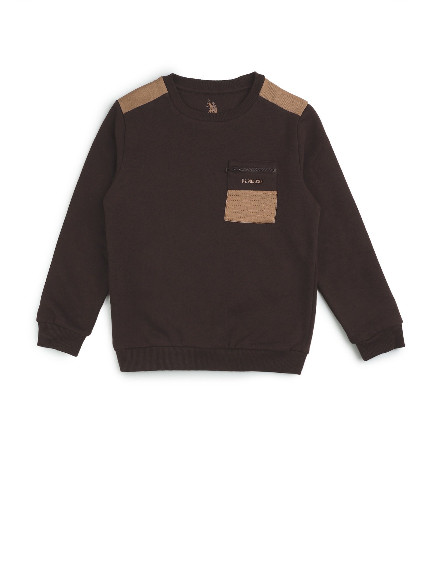 Boys Solid Regular Fit Sweatshirt Dark Brown - U.S. POLO ASSN. | Large