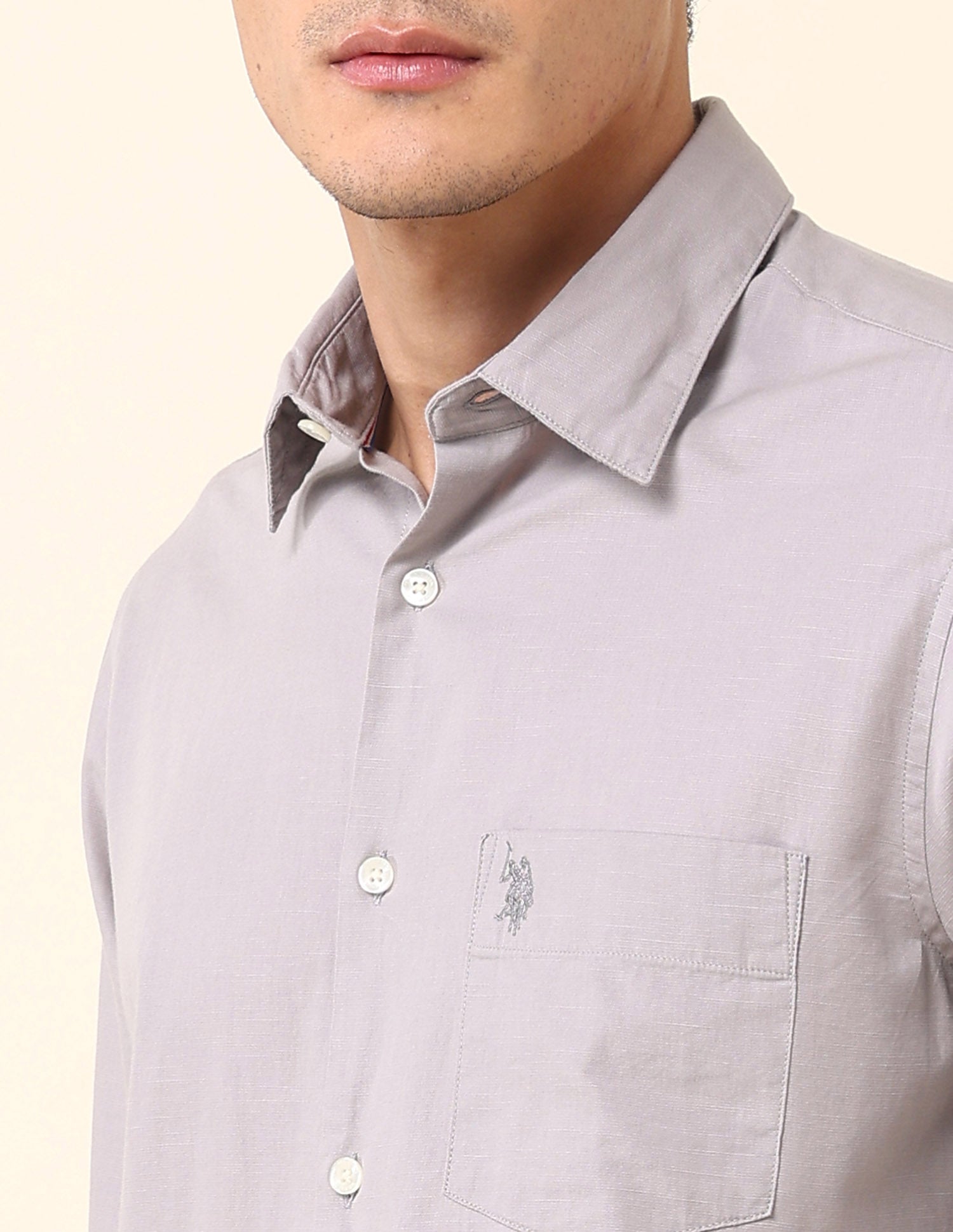 Solid Twill Tailored Fit Shirt Light Grey - U.S. Polo Assn. India | Large