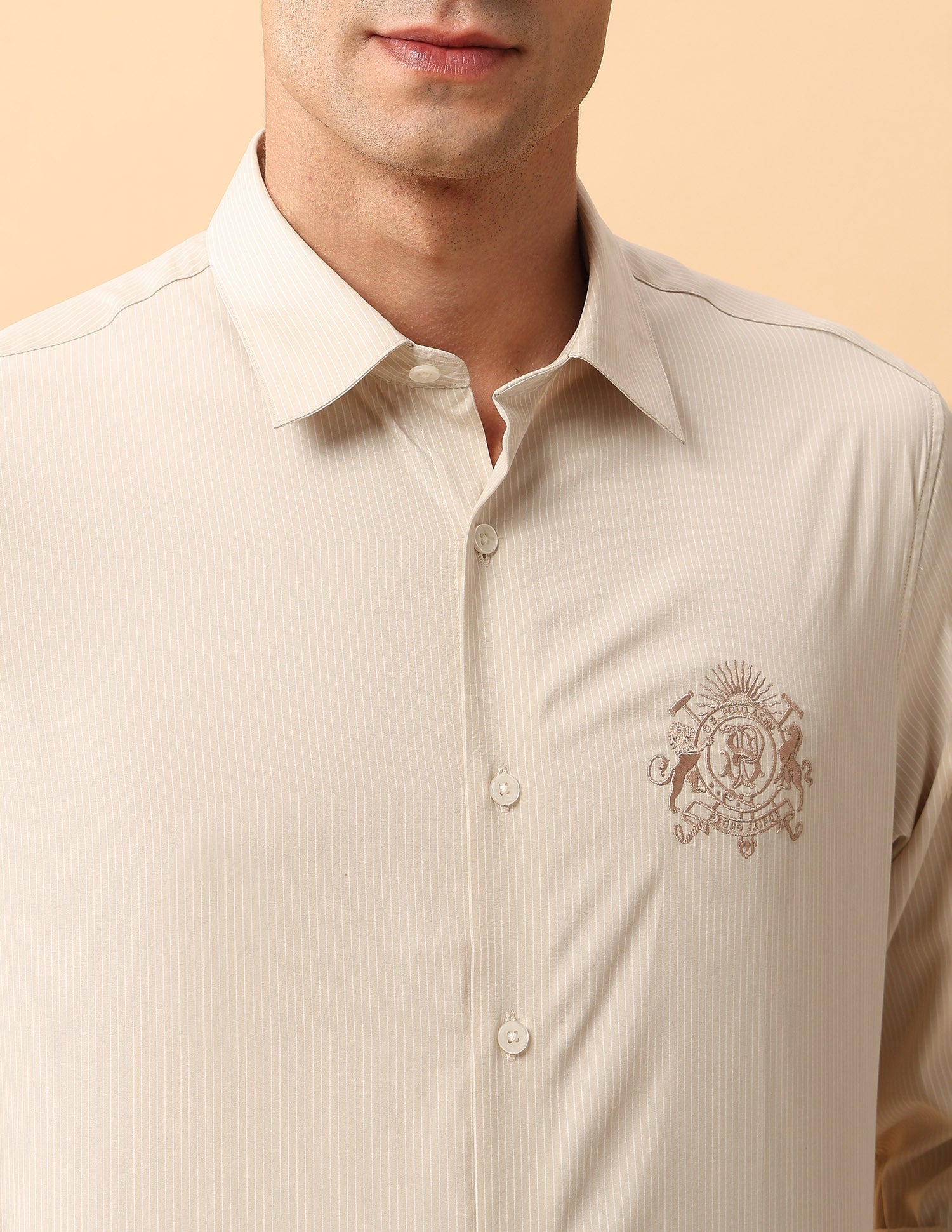 Pacho X Vertical Striped Pure Cotton Shirt Khaki - U.S. Polo Assn. India | Large
