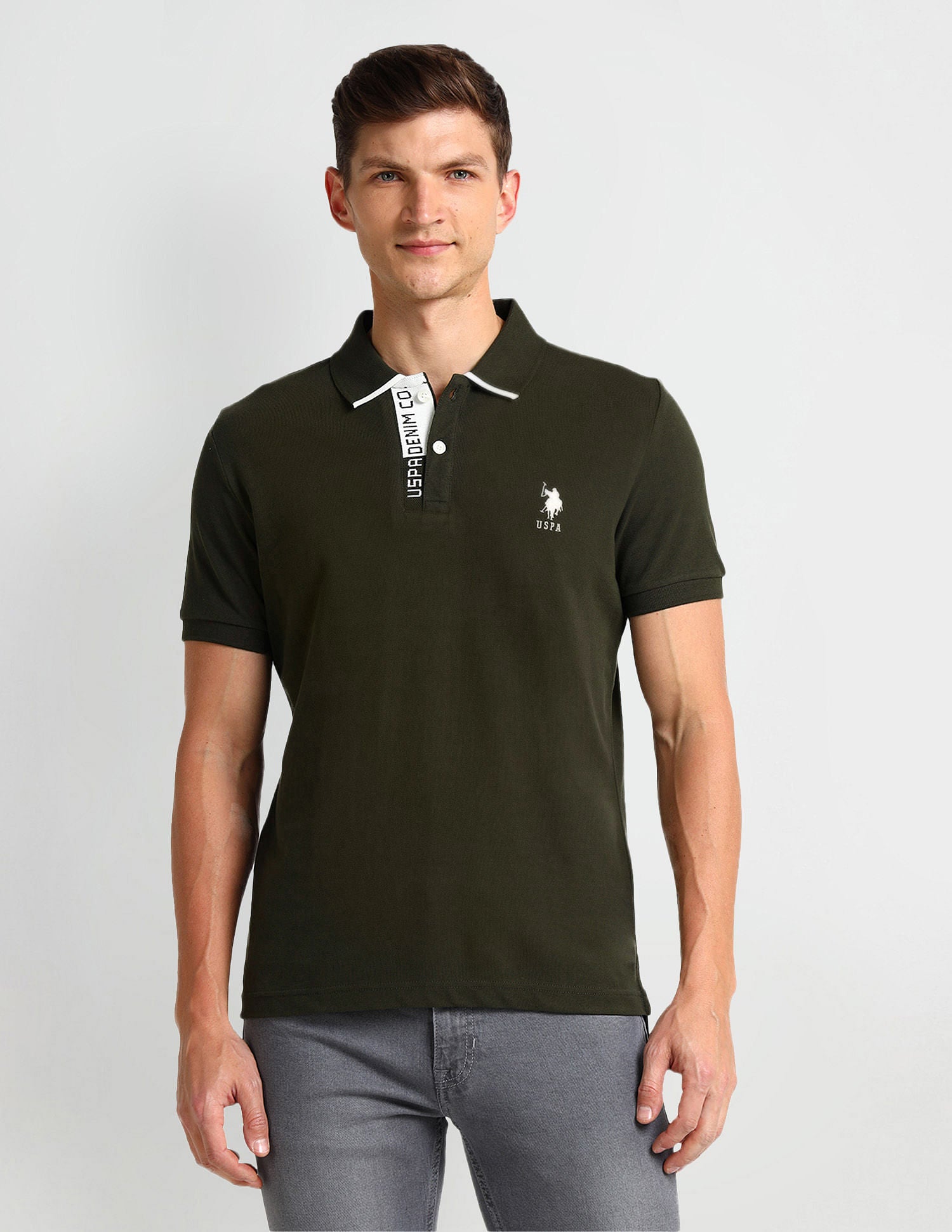 Muscle Fit Solid Polo Shirt Olive - U.S. Polo Assn. India | Large