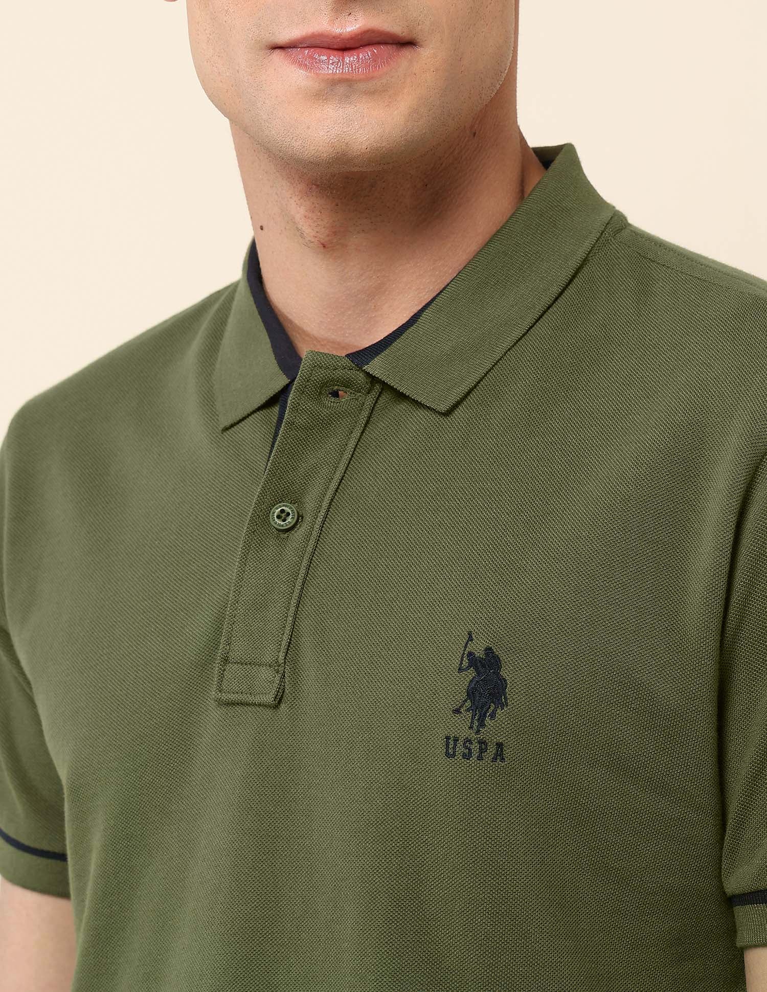 Pure Cotton Slim Fit Polo Shirt Olive - U.S. Polo Assn. India | Large