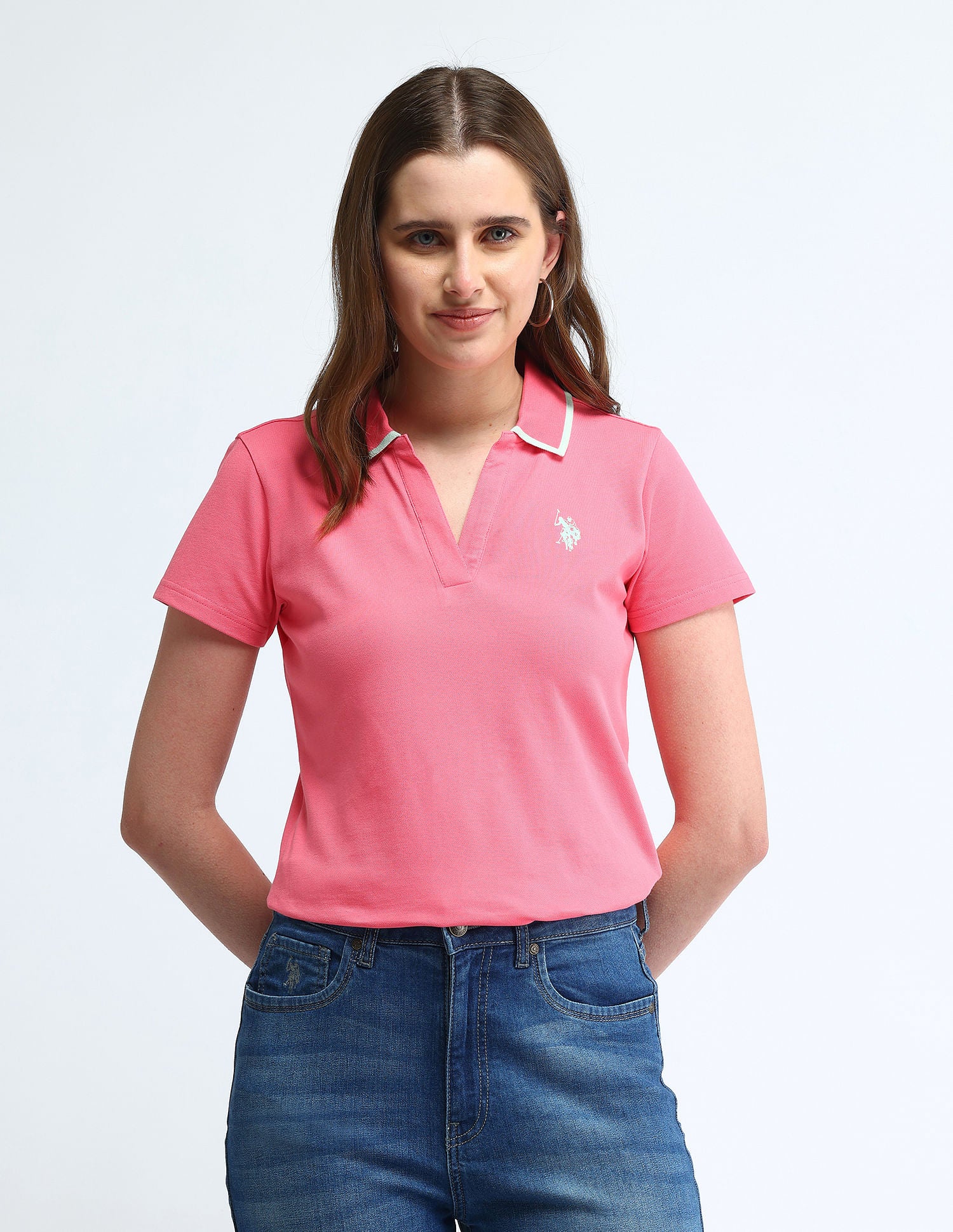 Tipped Collar Solid Polo Shirt Pink - U.S. POLO ASSN. | Large