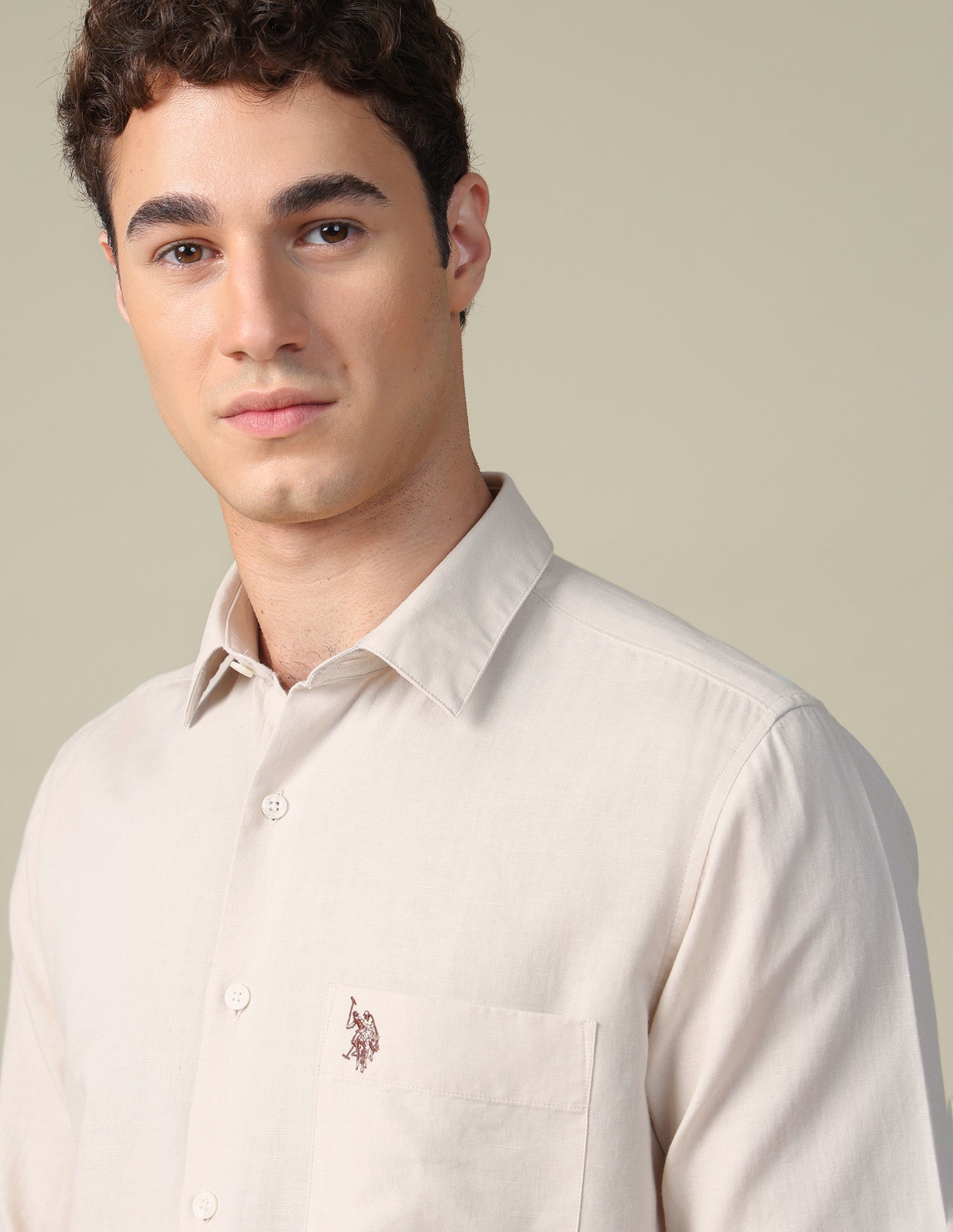Solid Tailored Fit Shirt Beige - U.S. Polo Assn. India | Large