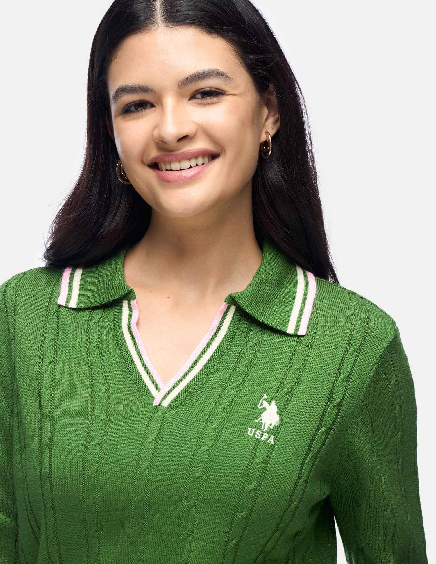 Cable Patterned Knit Regular Fit Sweater Green - U.S. Polo Assn. India | Large