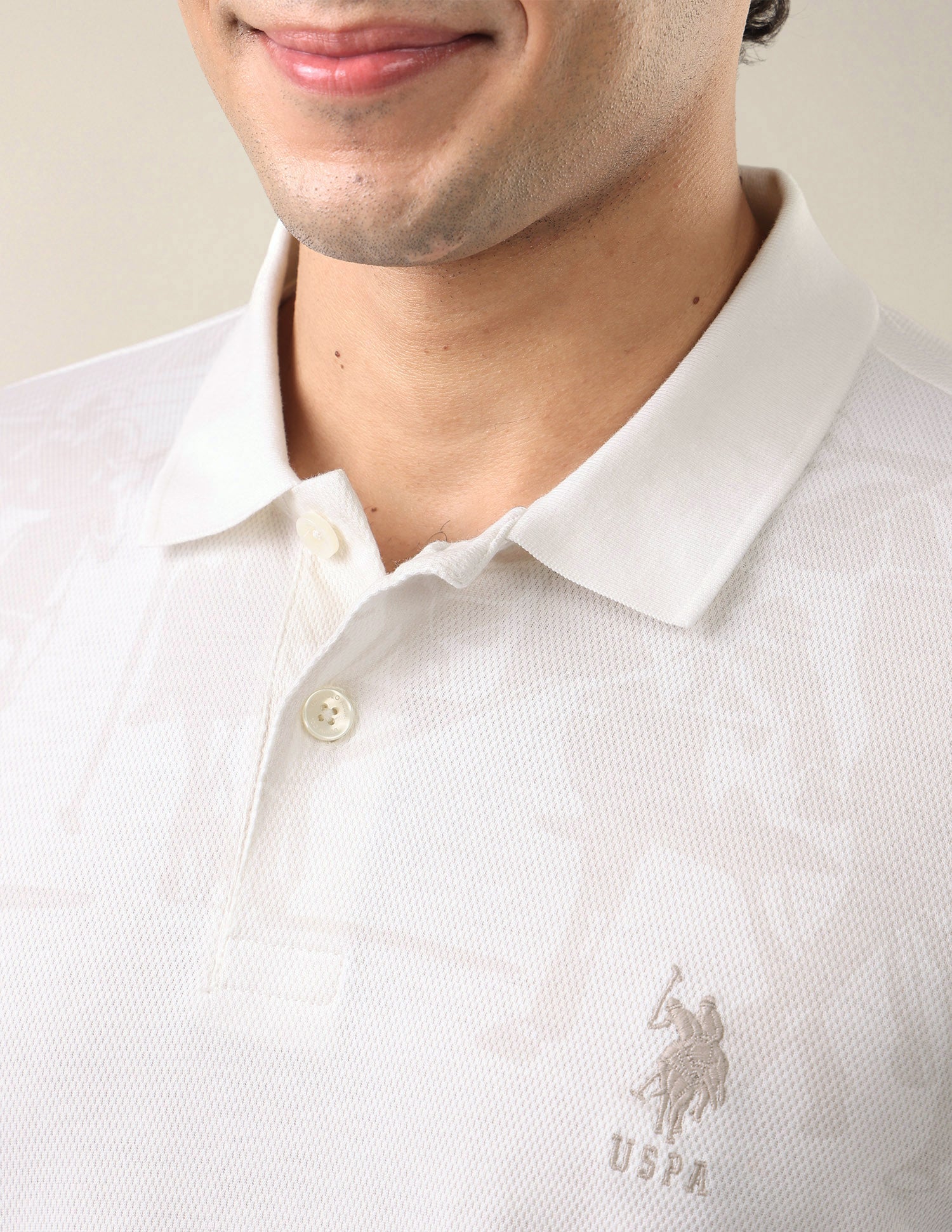 Graphic Printed Slim Fit Polo Shirt Off White - U.S. Polo Assn. India | Large