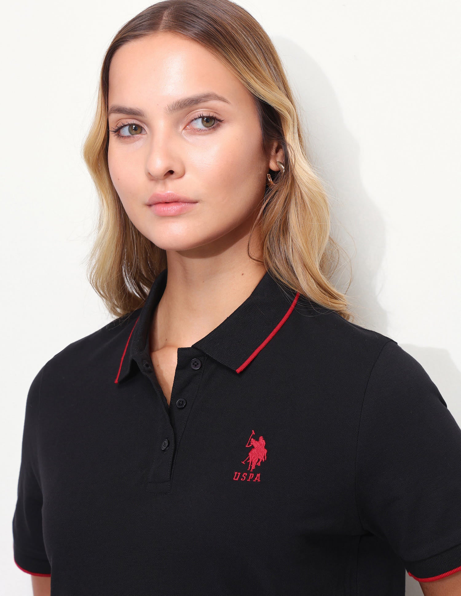 Solid Tipped Collar Regular Fit Polo Shirt Black - U.S. Polo Assn. India | Large
