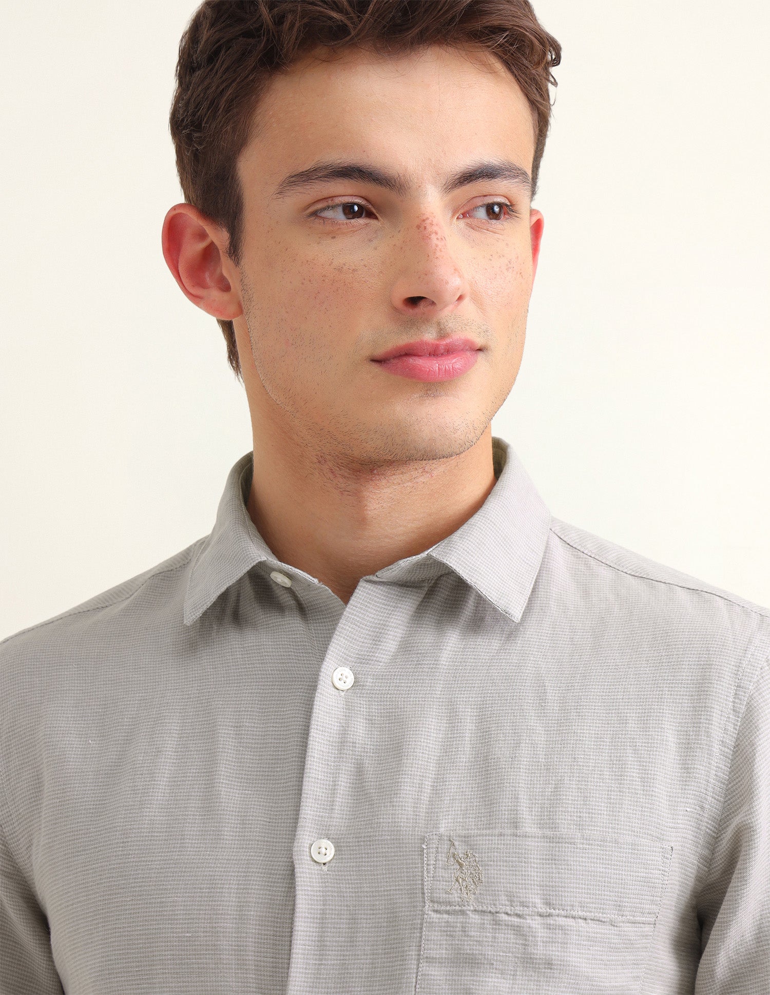Solid Regular Fit Shirt Khaki - U.S. Polo Assn. India | Large