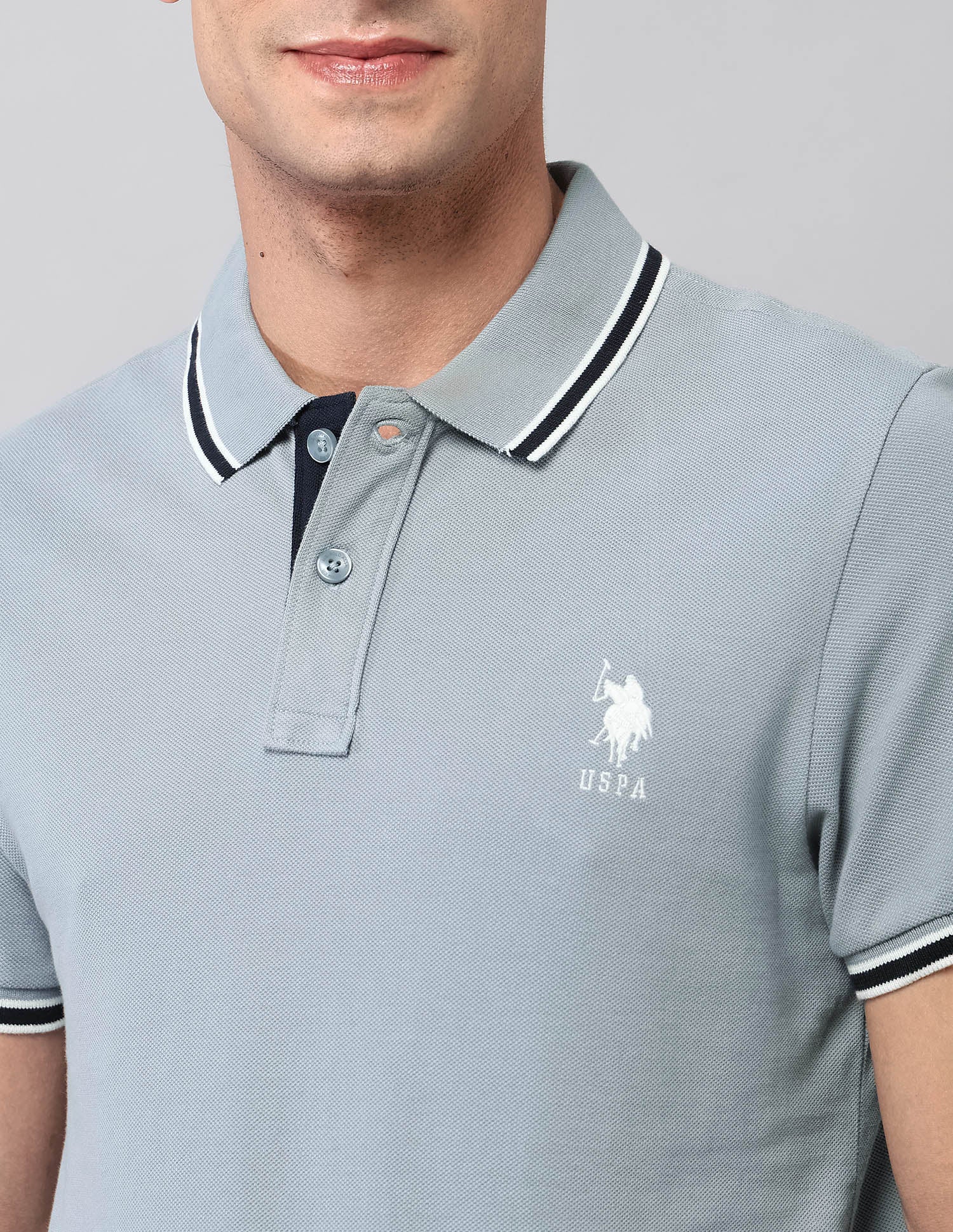 Pure Cotton Muscle Fit Polo Shirt Light Grey - U.S. Polo Assn. India | Large