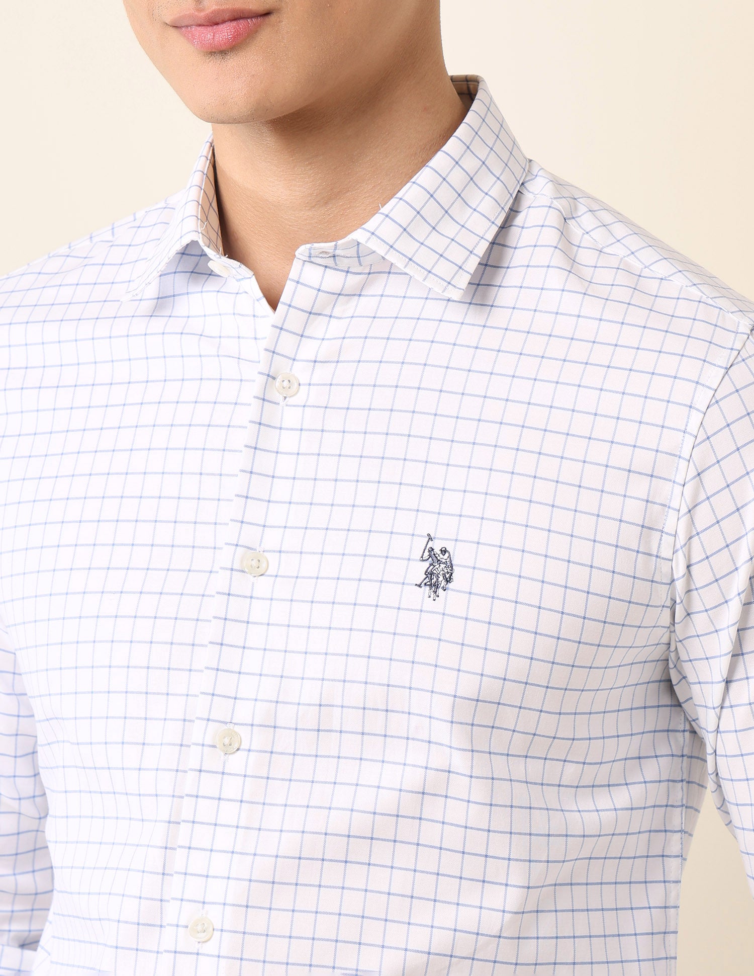 Tailored Fit Graph Checked Shirt Blue - U.S. Polo Assn. India | Large