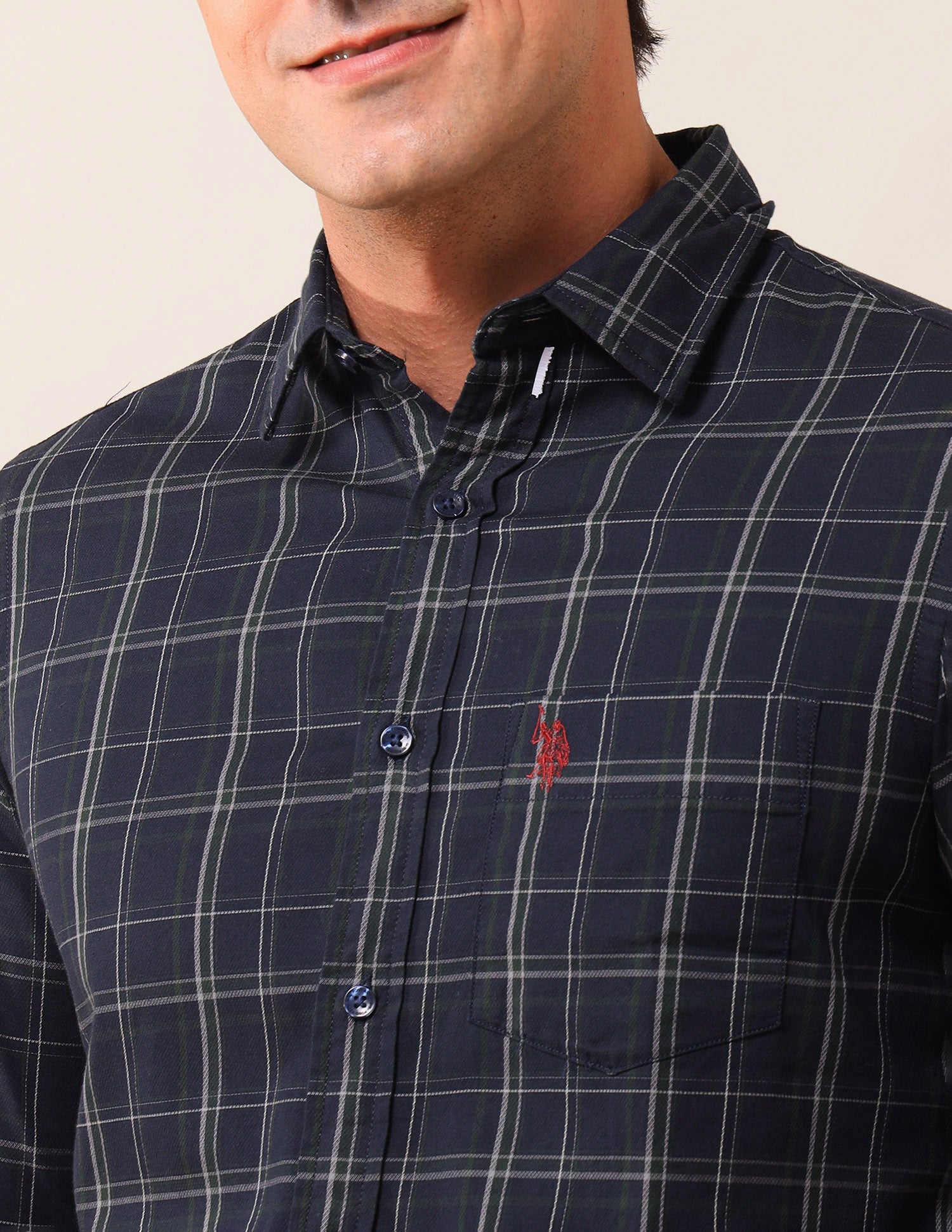Grid Tattersall Checked Tailored Fit Shirt Navy - U.S. POLO ASSN. | Large