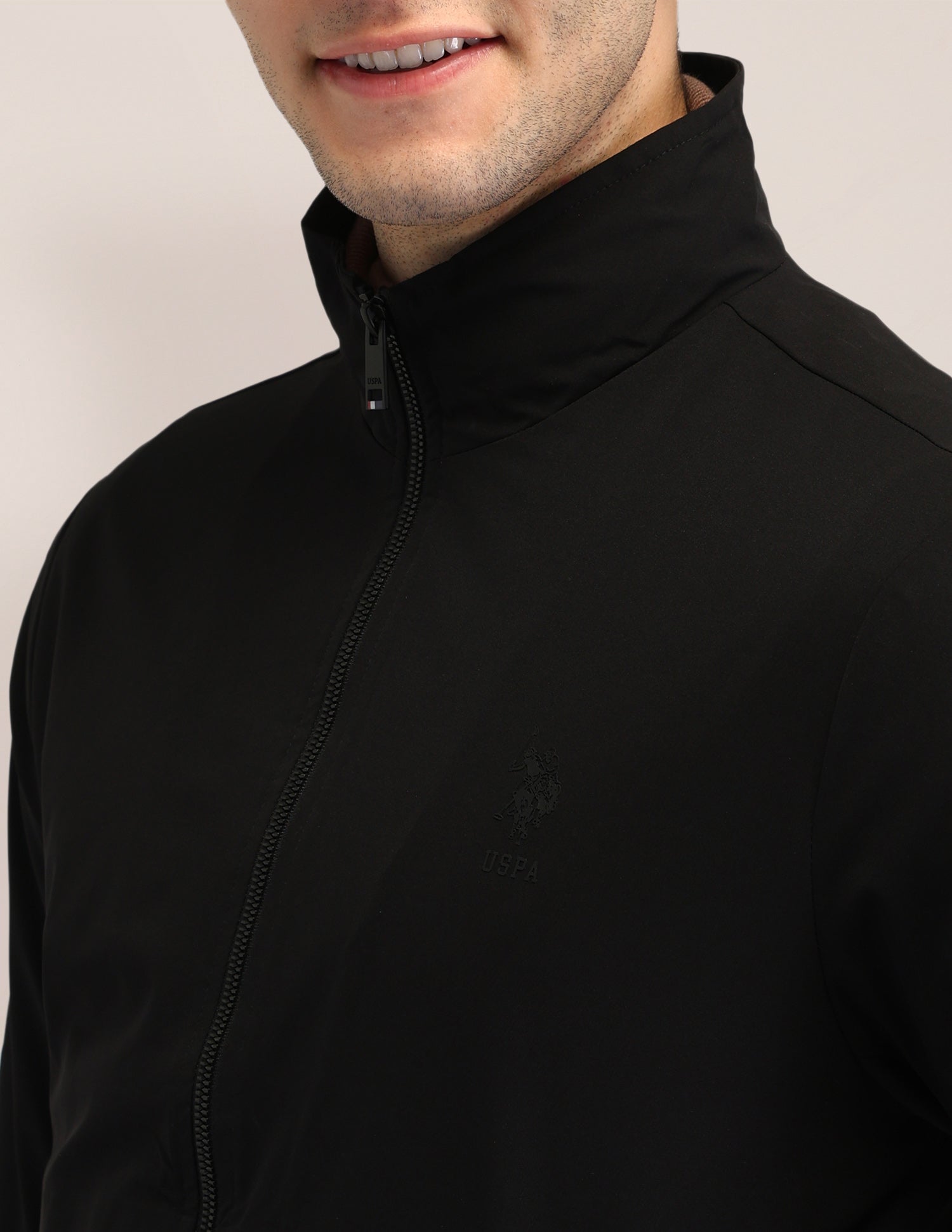 Solid High Neck Casual Jacket Black - U.S. POLO ASSN. | Large