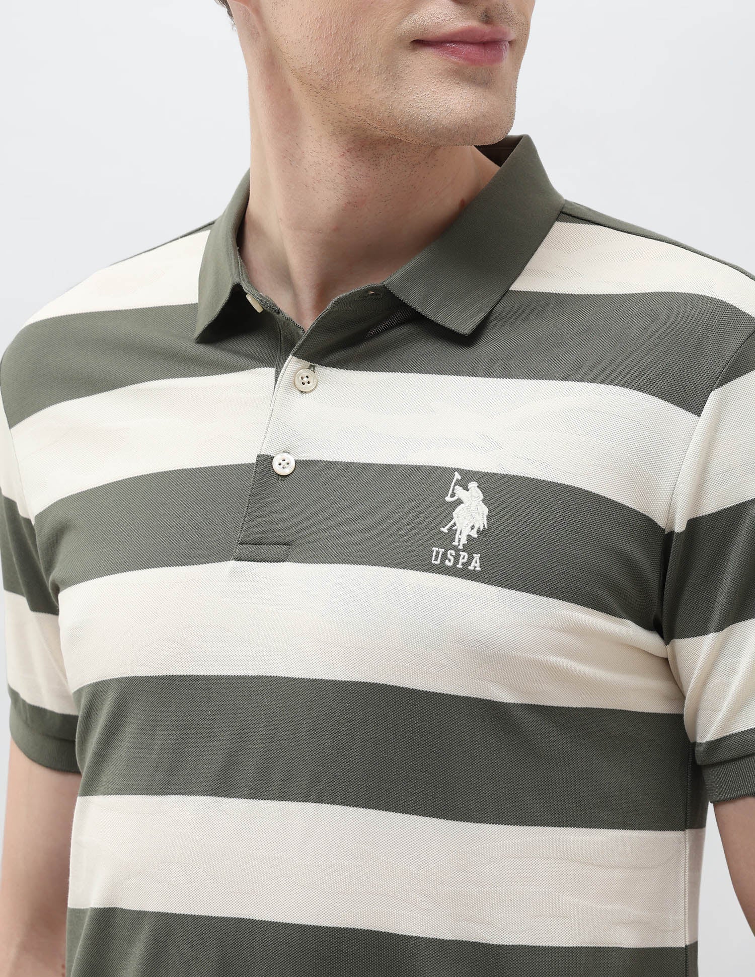 Horizontal Striped Slim Fit Polo Shirt Light Green - U.S. POLO ASSN. | Large