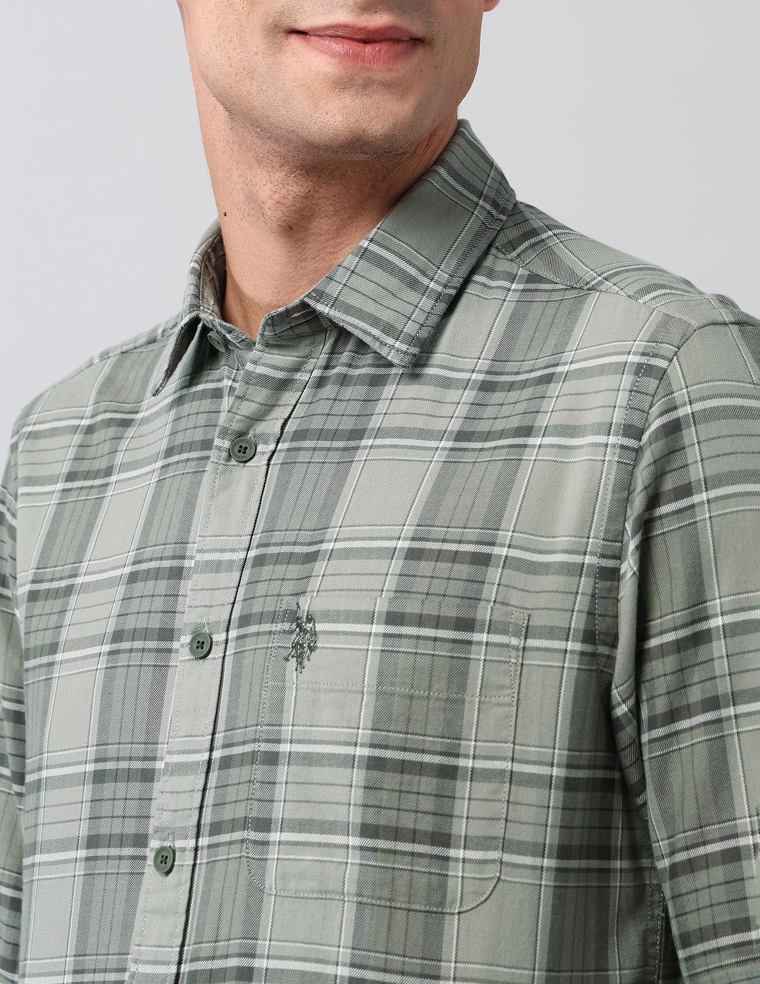 Tartan Checked Twill Shirt Light Olive - U.S. Polo Assn. India | Large