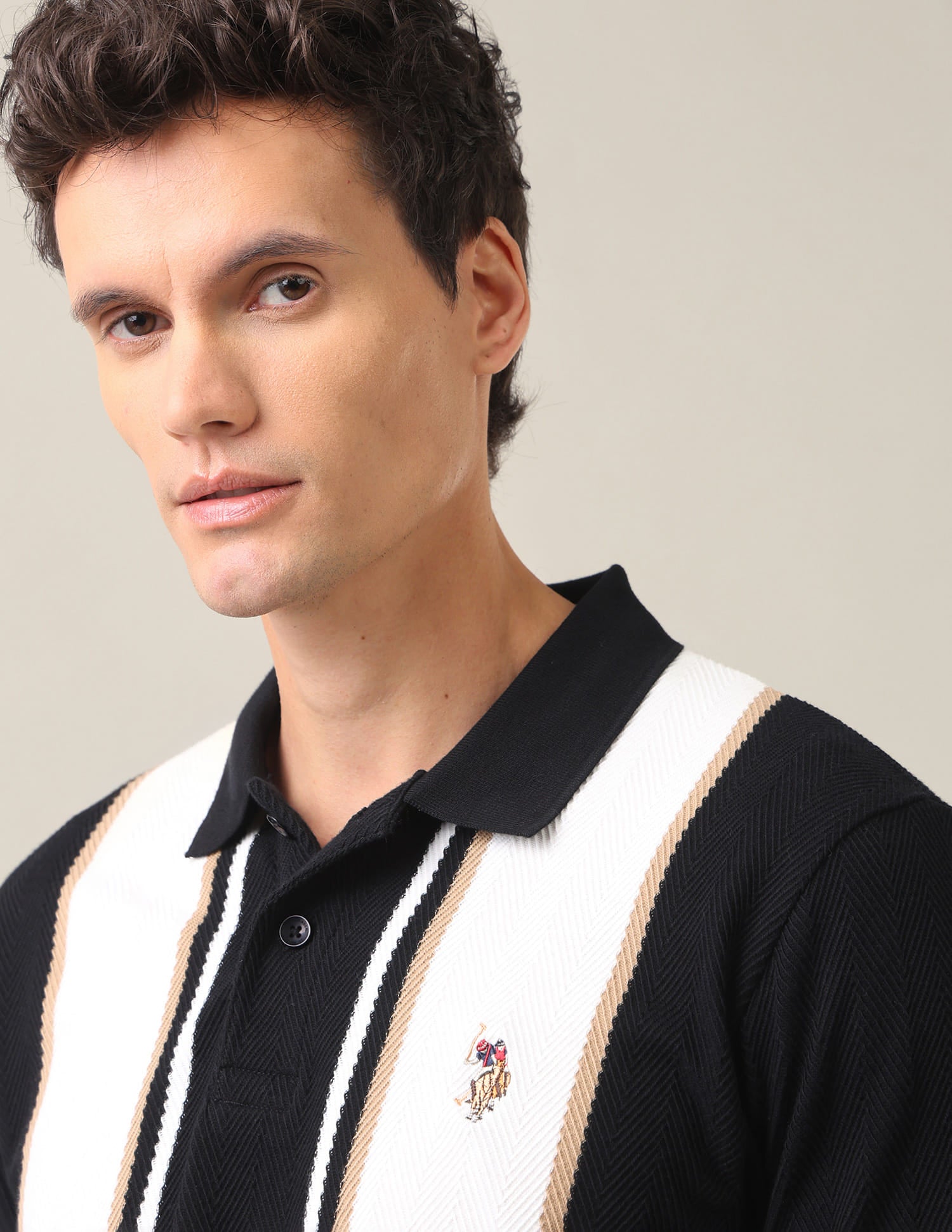 Vertical Striped Slim Fit Polo Shirt Black - U.S. Polo Assn. India | Large