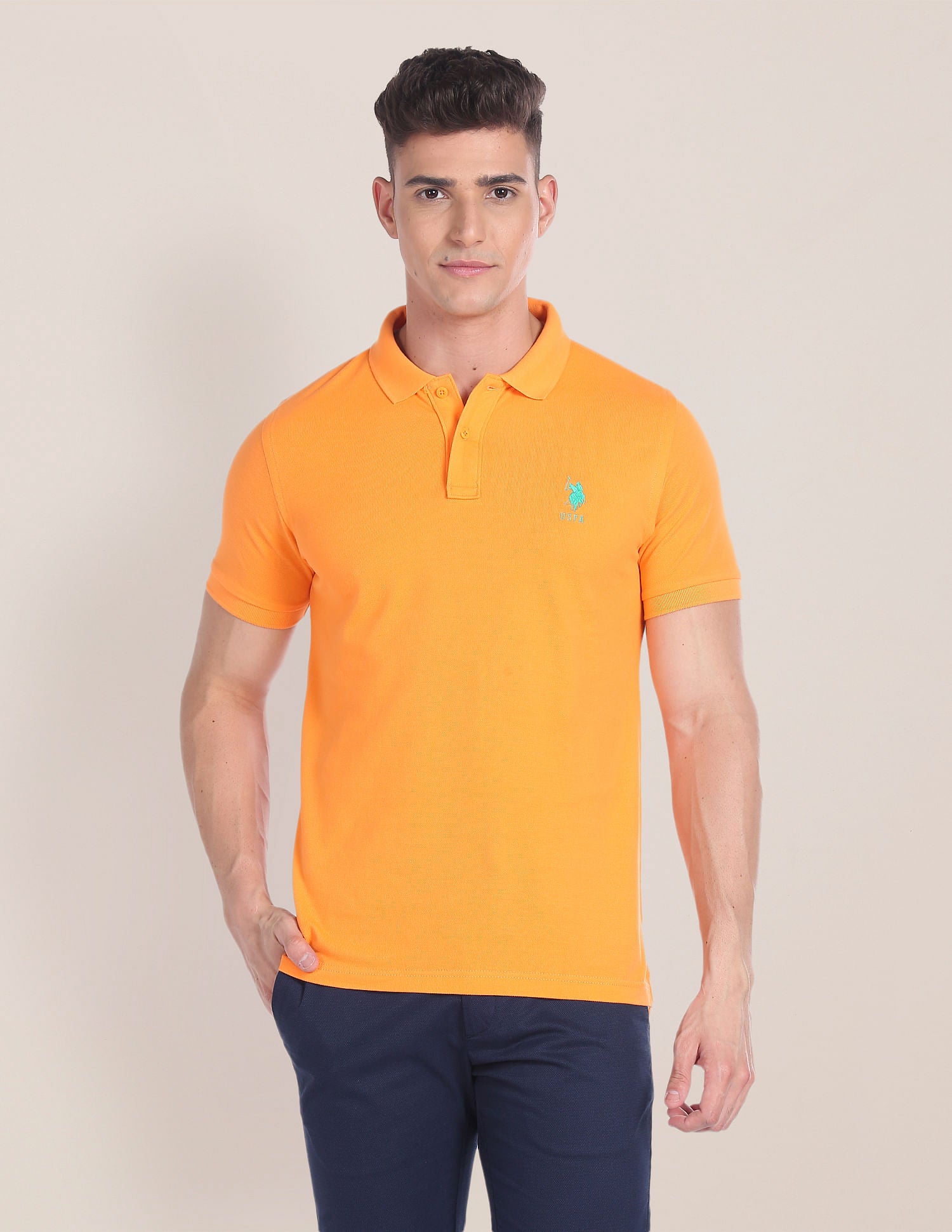 Cotton Solid Polo Shirt Light Orange - U.S. Polo Assn. India | Large
