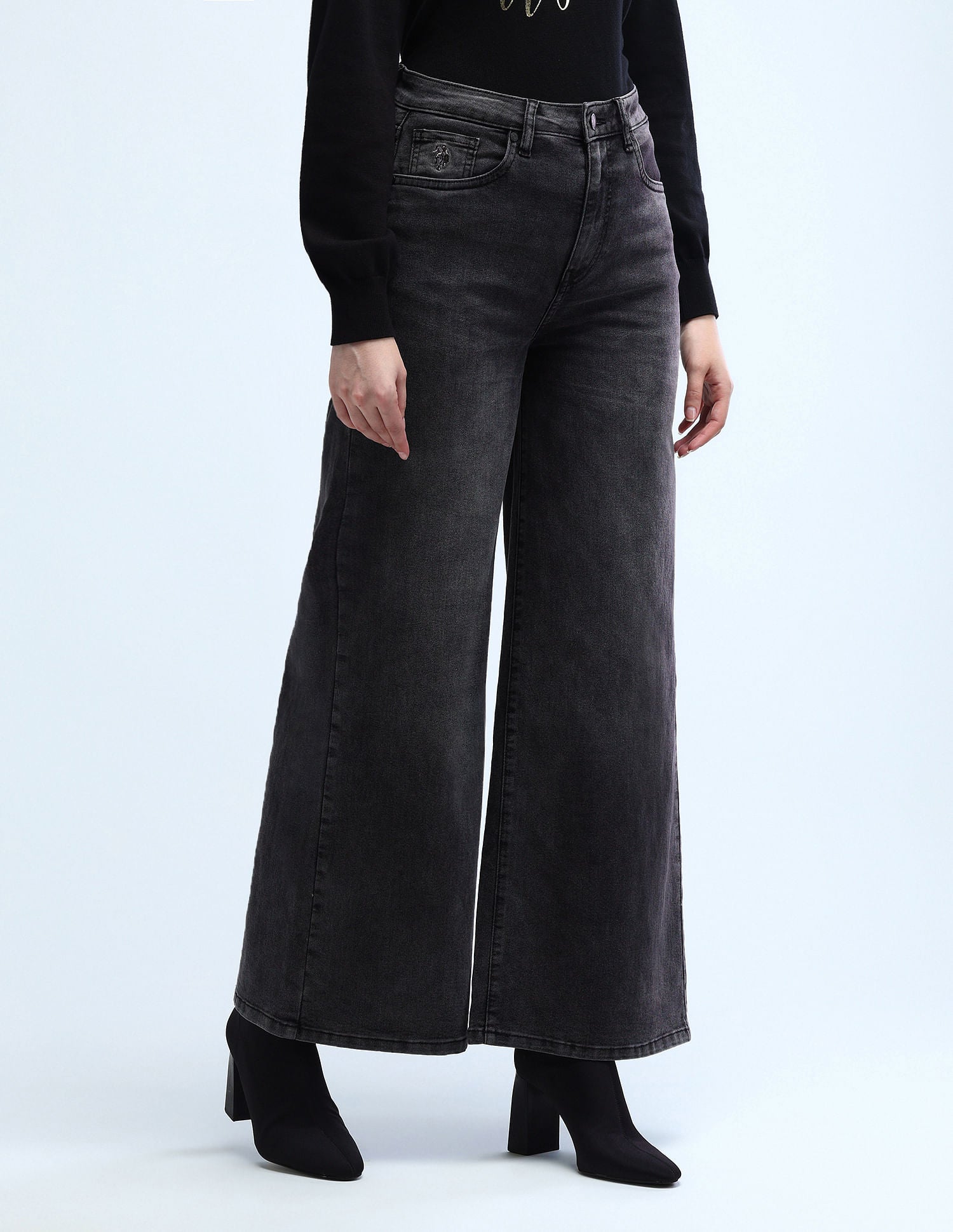 High Rise Ultra Wideleg Jeans Dark Grey - U.S. POLO ASSN. | Large