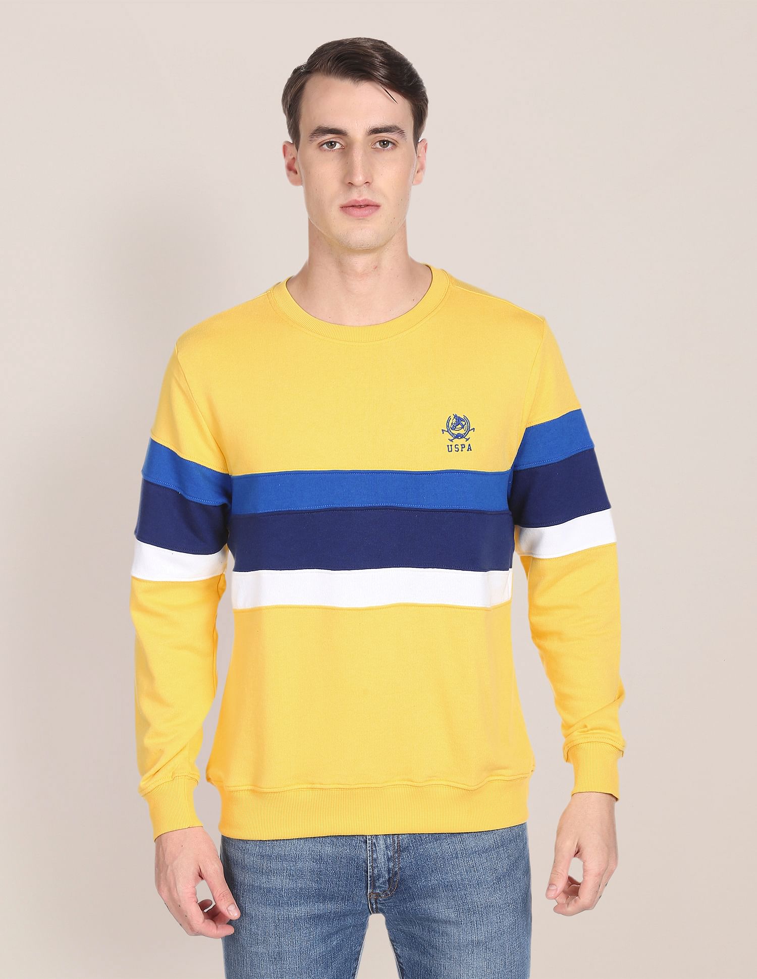 Crew Neck Panelled Sweatshirt Yellow - U.S. Polo Assn. India | Large