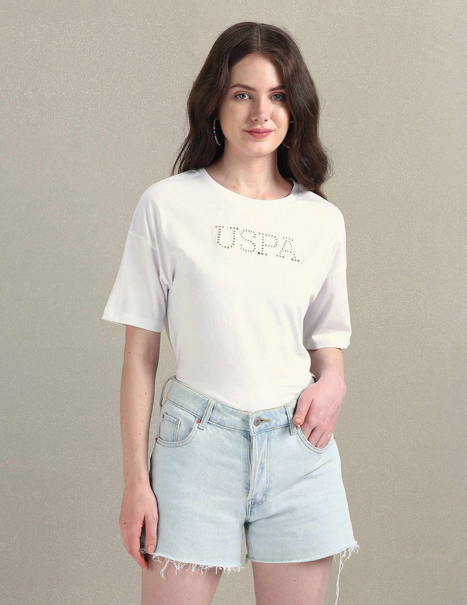 Cutwork Logo Cotton T-Shirt White - U.S. POLO ASSN. | Large