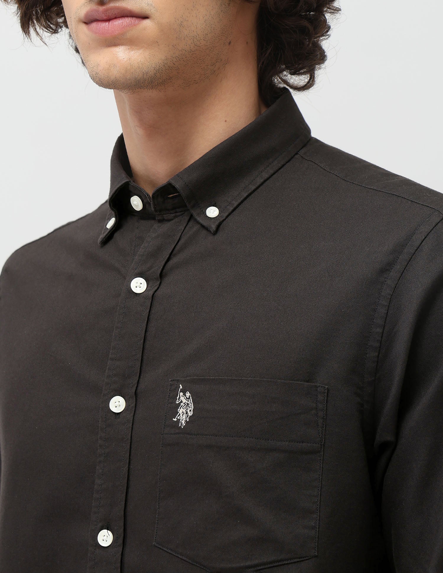 Tailored Fit Pure Cotton Shirt Black - U.S. Polo Assn. India | Large