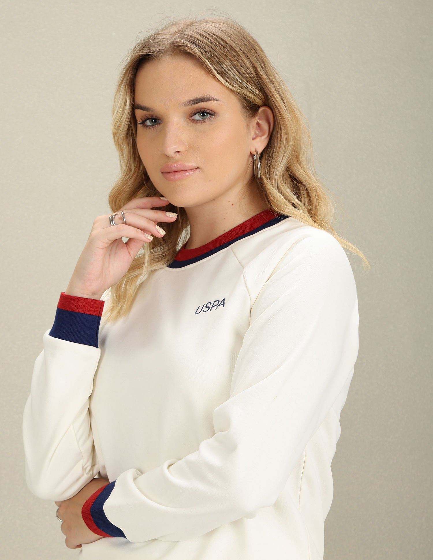 Raglan Sleeve Embroidered Logo Sweatshirt Off White - U.S. POLO ASSN. | Large