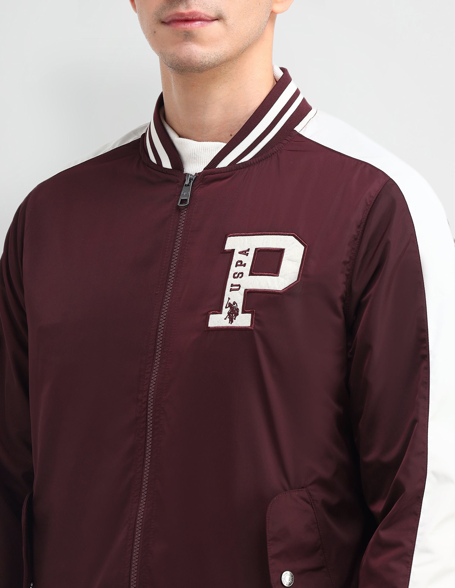 Brand Printed Regular Fit Jacket Maroon - U.S. Polo Assn. India | Large