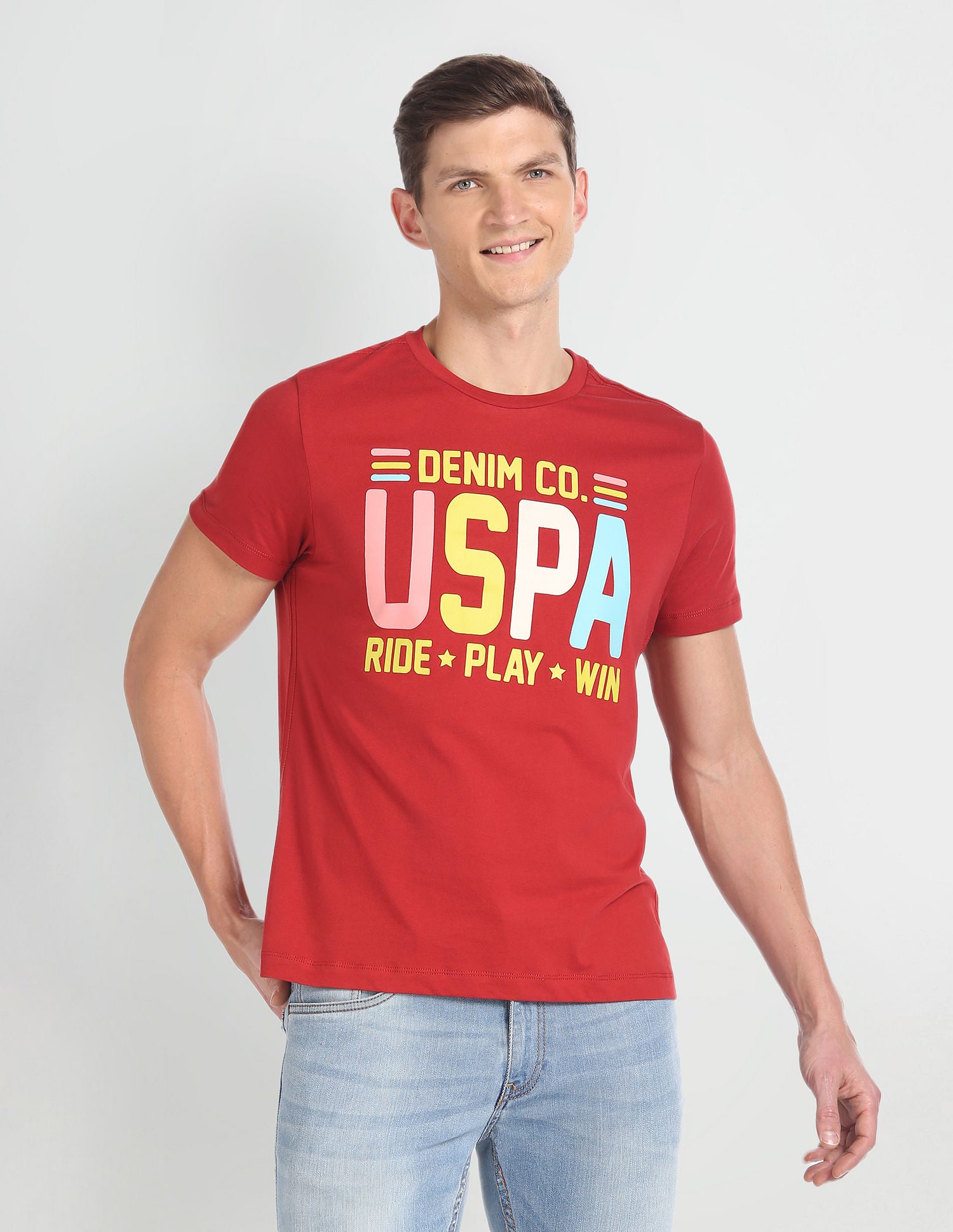 Crew Neck Typographic Print T-Shirt Red - U.S. Polo Assn. India | Large