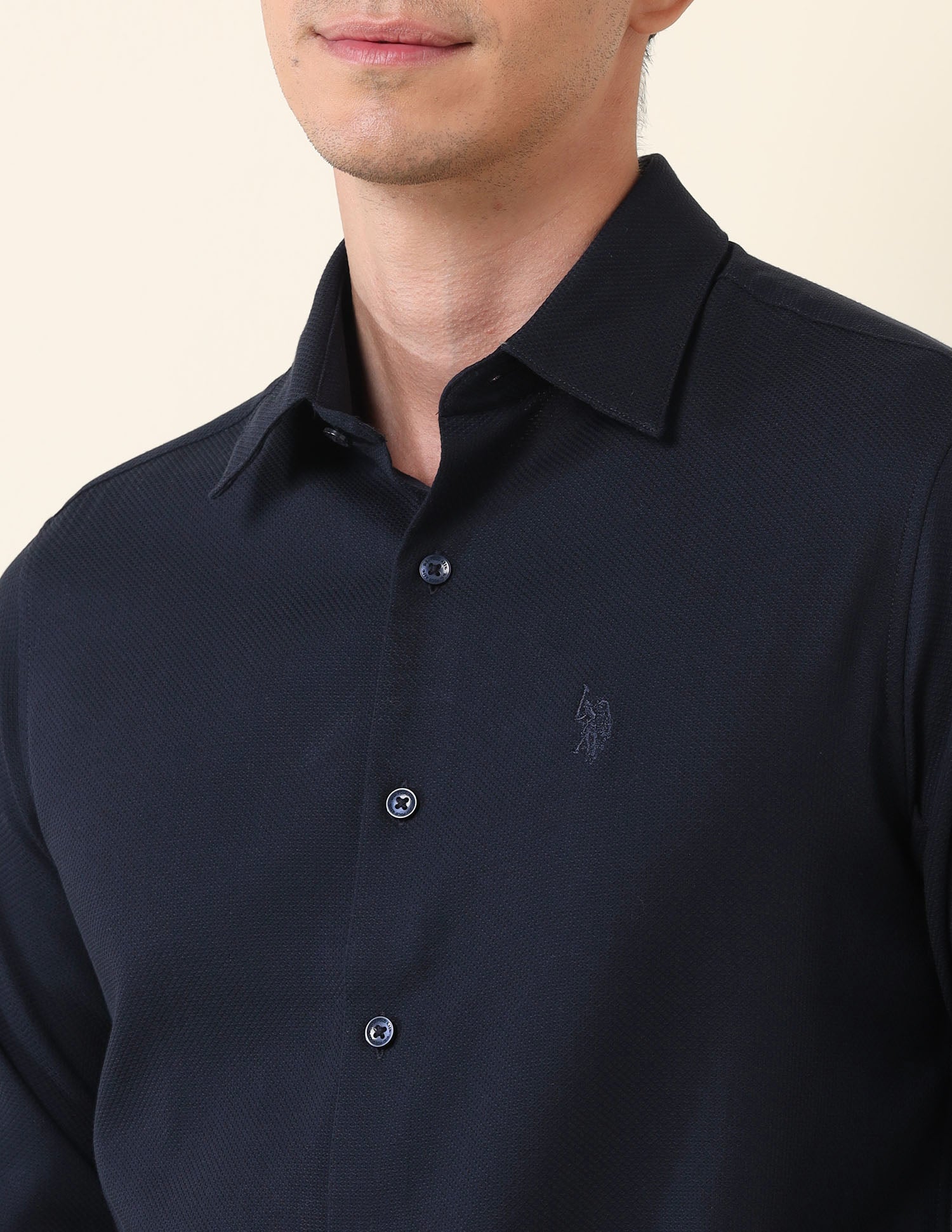 Tailored Fit Solid Shirt Navy - U.S. Polo Assn. India | Large