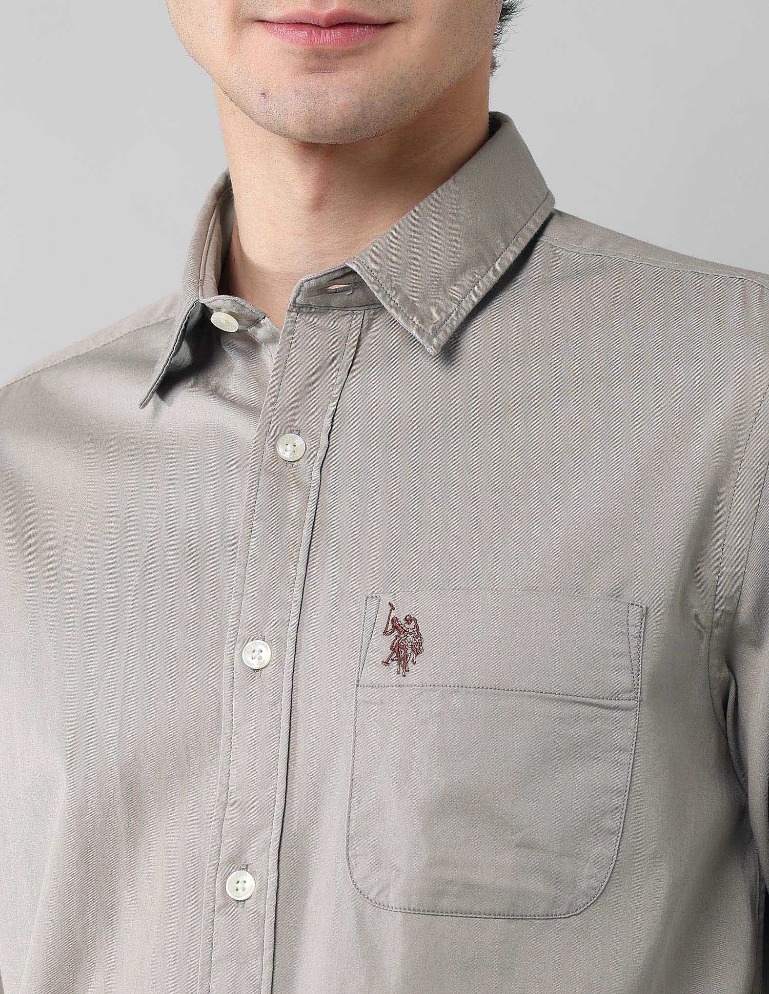 Pure Cotton Twill Shirt Light Khaki - U.S. Polo Assn. India | Large