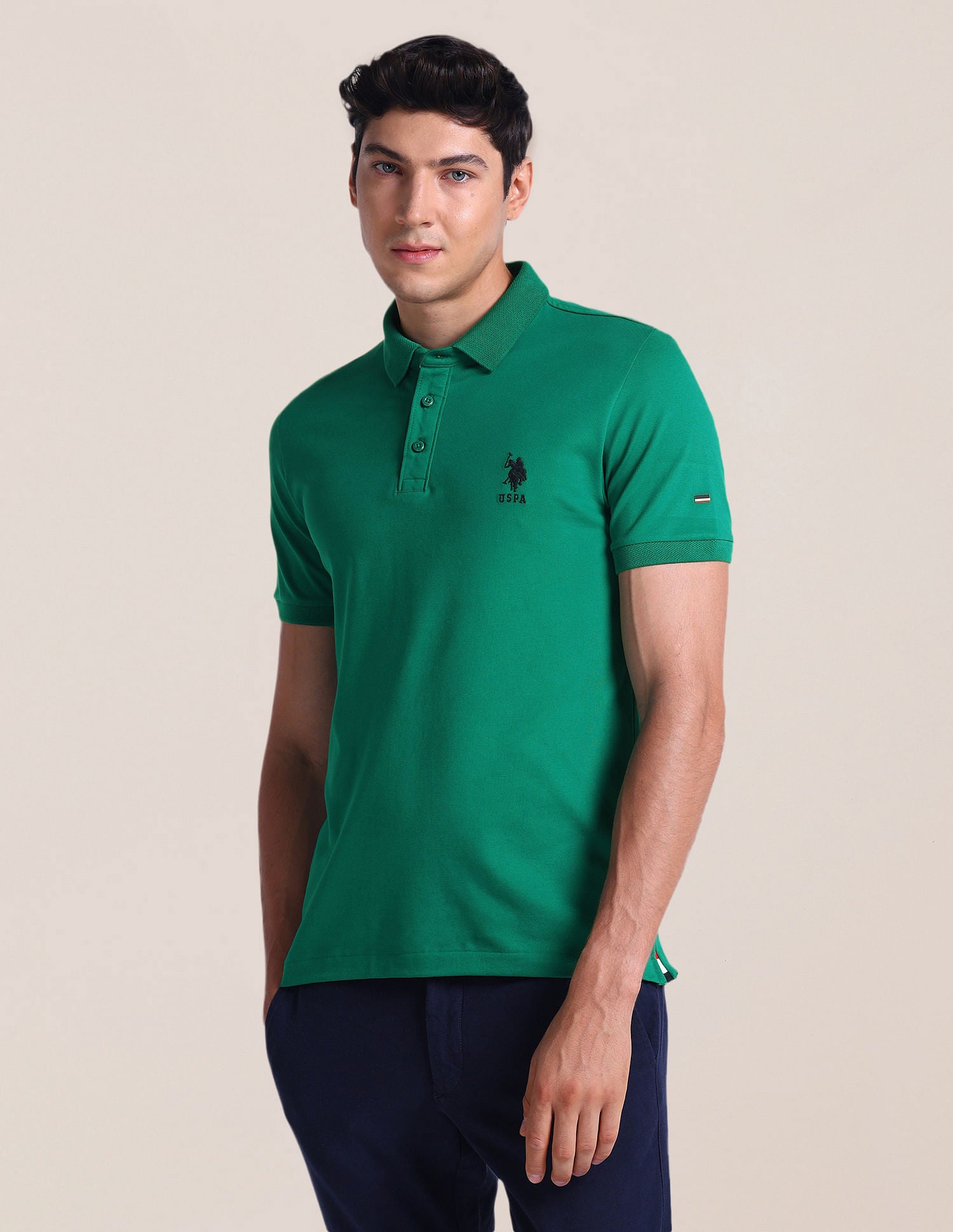 Solid Slim Fit Polo Shirt Dark Green - U.S. Polo Assn. India | Large