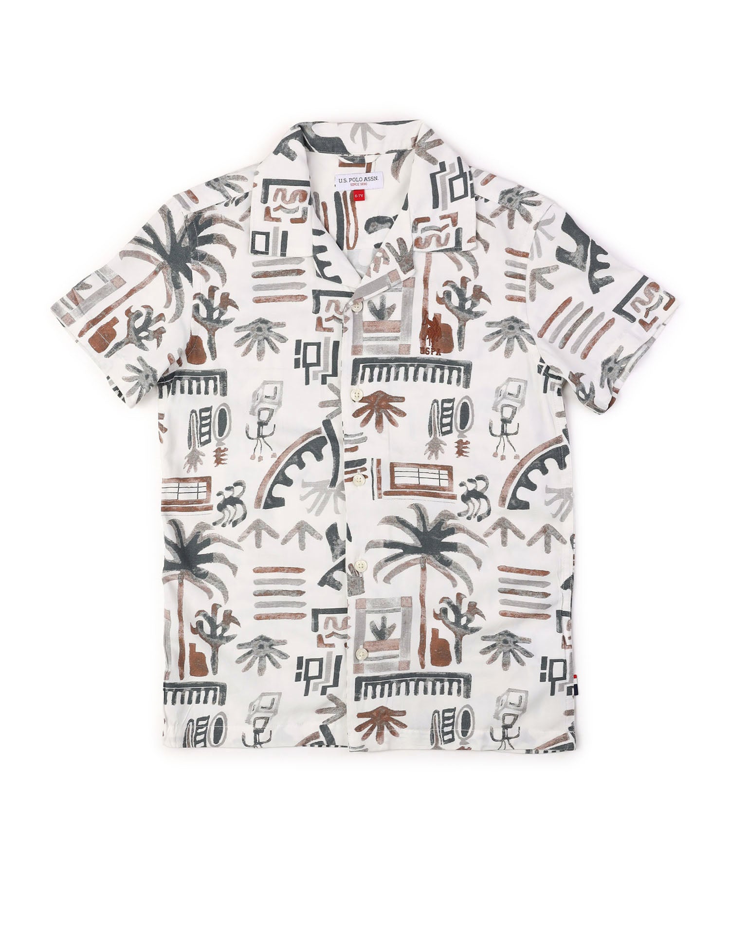 Boys Twill All Over Printed Shirt Off White - U.S. POLO ASSN. | Large