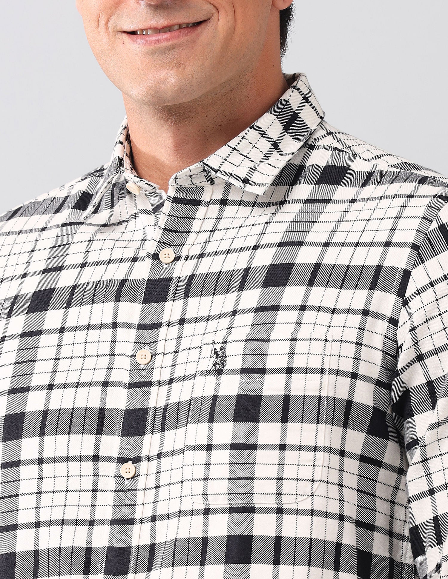 Tartan Checked Pure Cotton Shirt Ivory - U.S. POLO ASSN. | Large