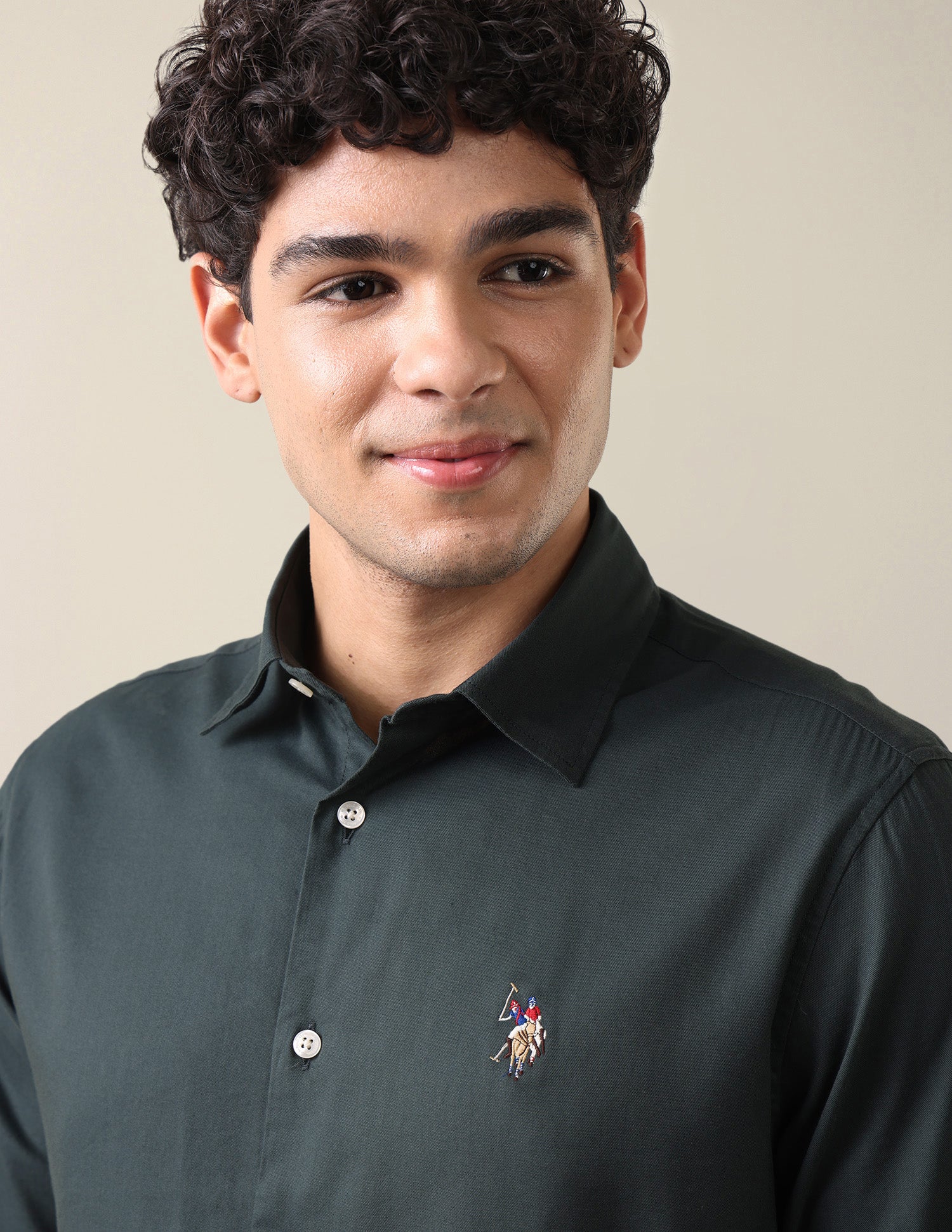 Twill Regular Fit Shirt Dark Green - U.S. Polo Assn. India | Large