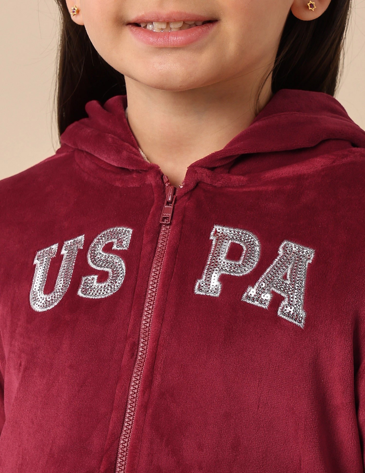Girls Lurex Tape Velour Sweatshirt Maroon - U.S. POLO ASSN. | Large