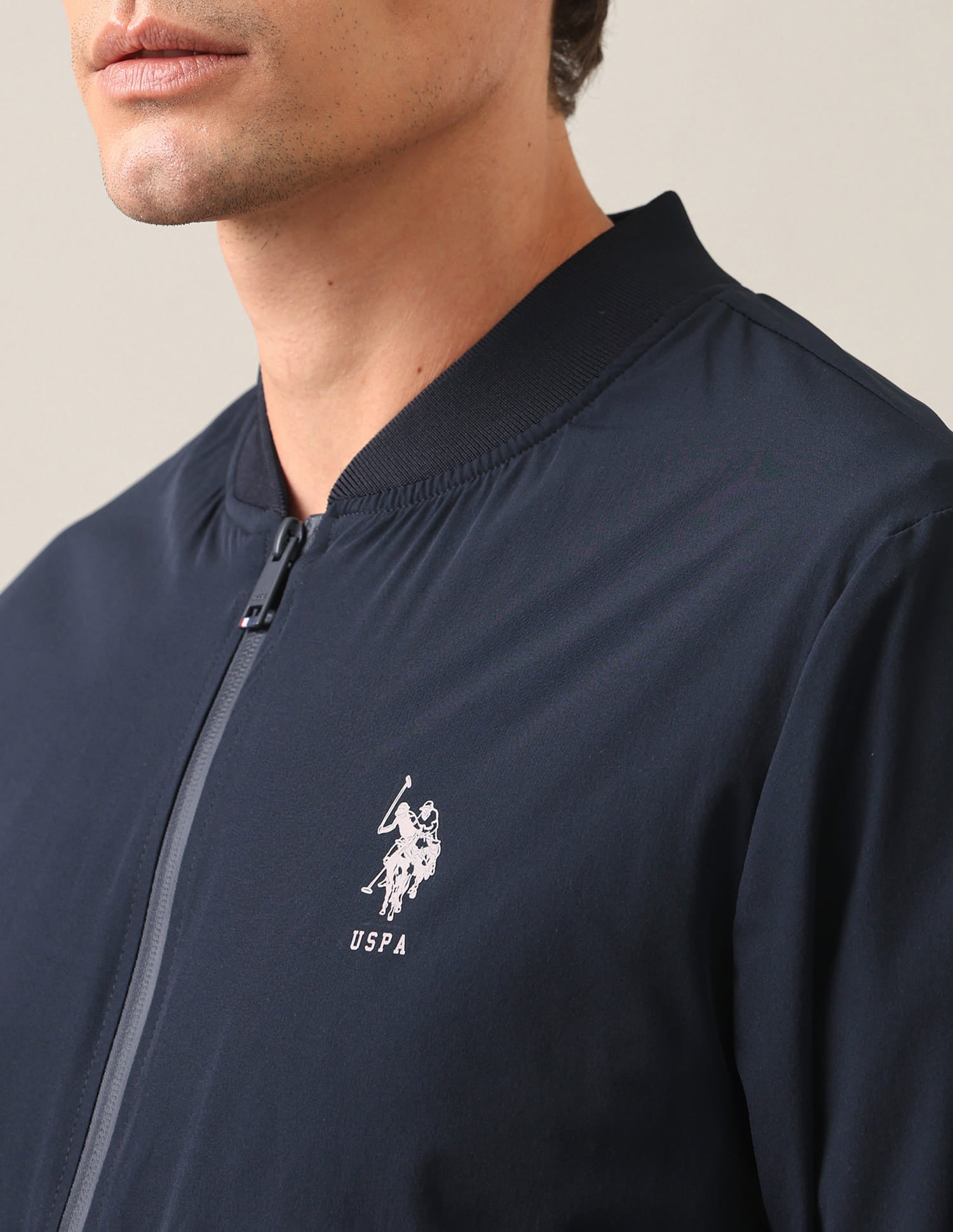 Solid Stand Collar Bomber Jacket Navy - U.S. Polo Assn. India | Large