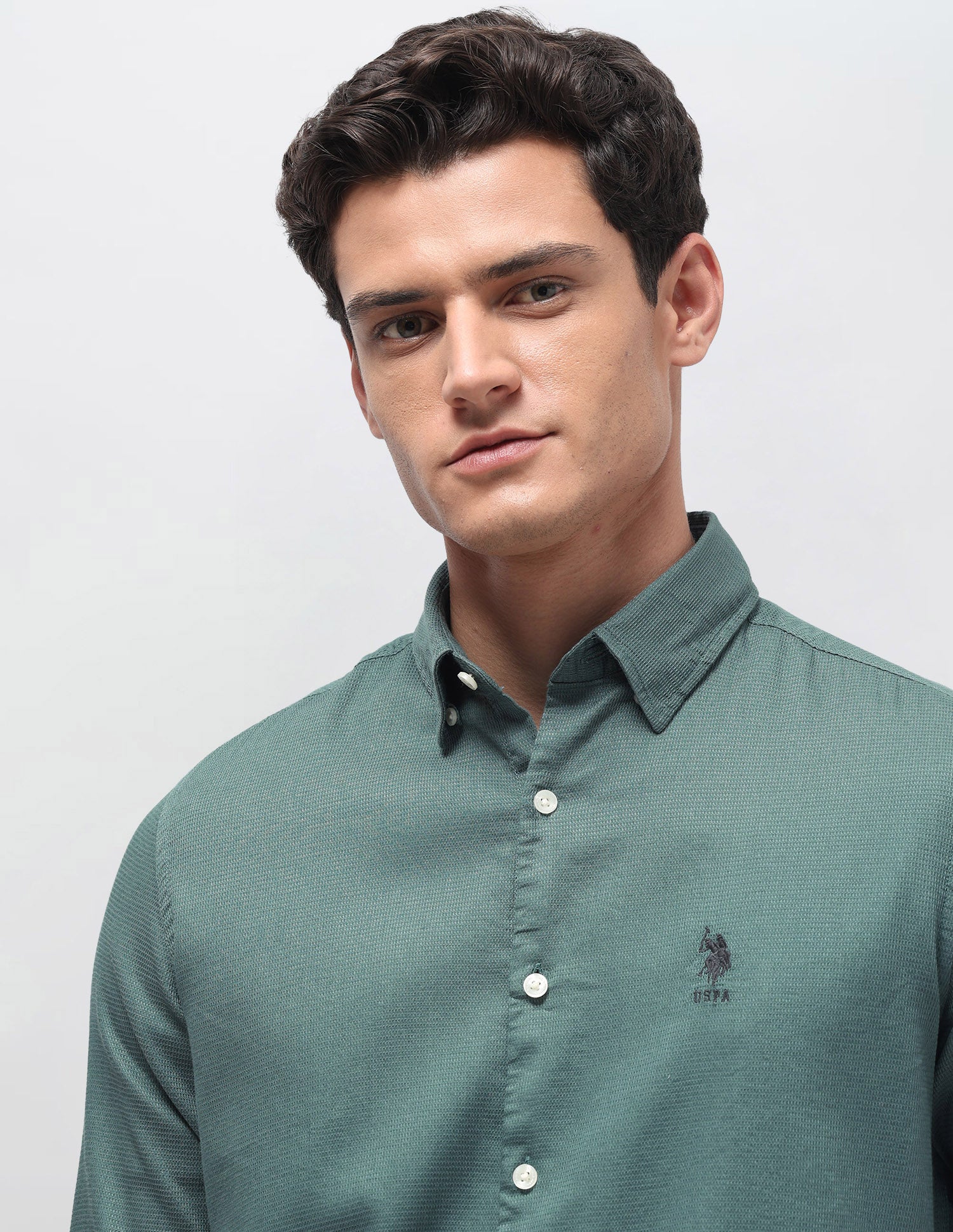 Dobby Regular Fit Shirt Green - U.S. Polo Assn. India | Large