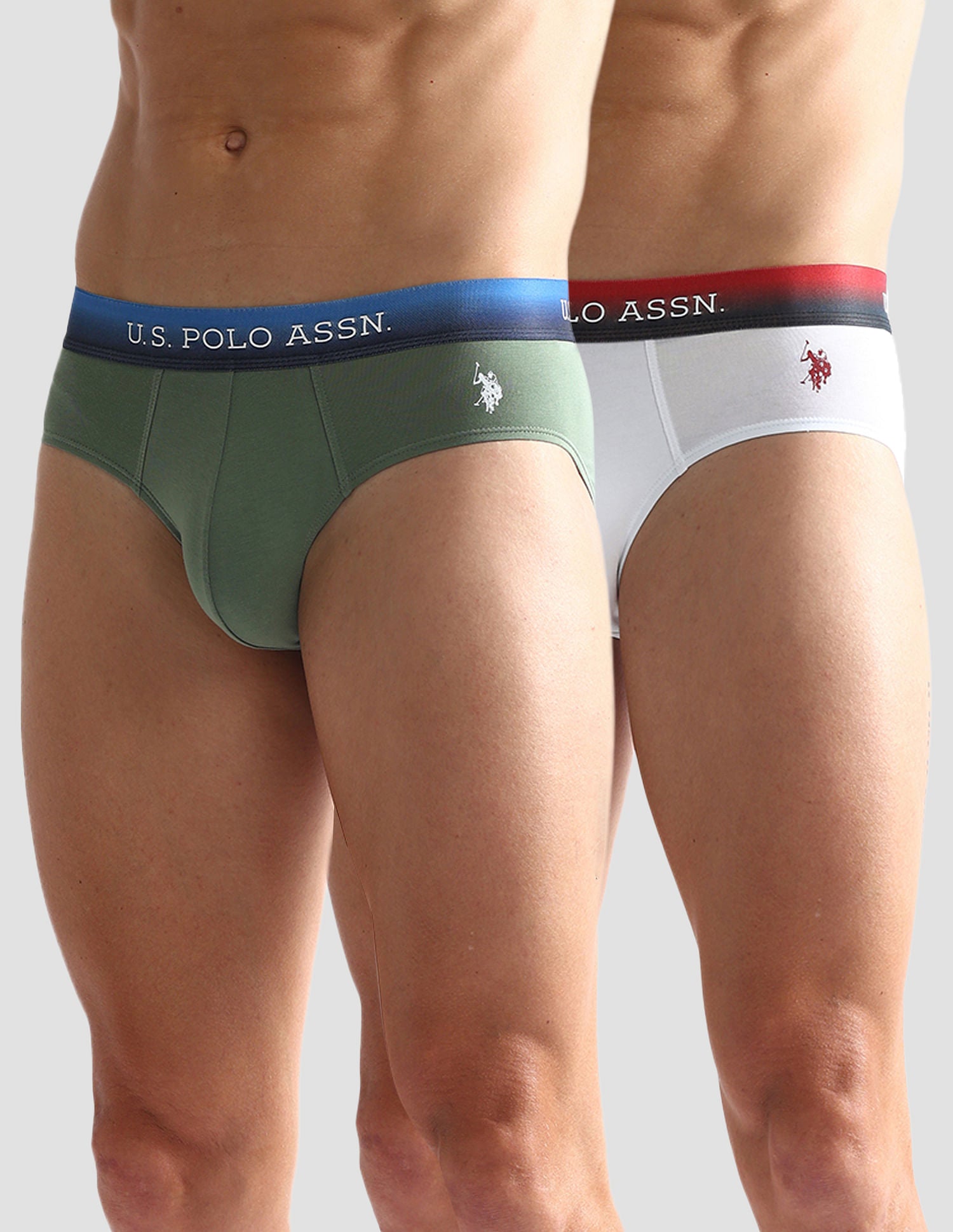 Ombre Waistband Solid OEB05 Briefs - Pack Of 2 White and Green - U.S. POLO ASSN. | Large