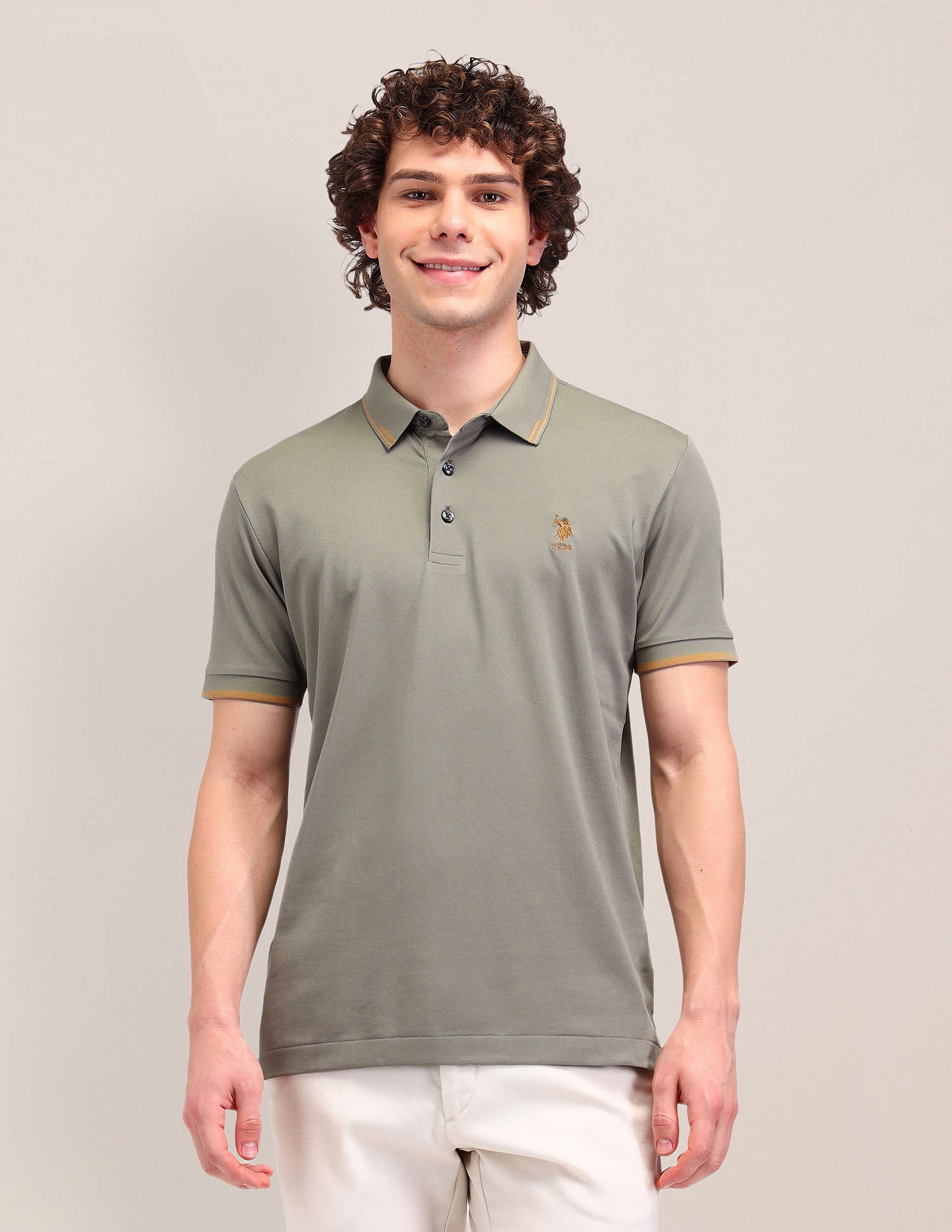 Solid Slim Fit Polo Shirt Green - U.S. Polo Assn. India | Large