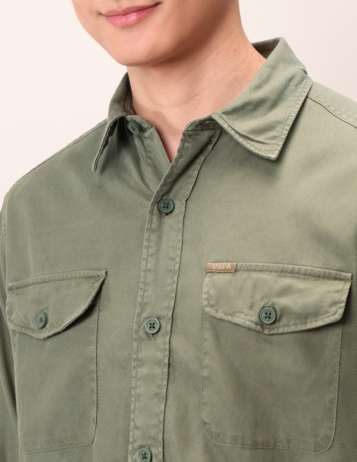 Slim Fit Pure Cotton Shirt Olive - U.S. Polo Assn. India | Large